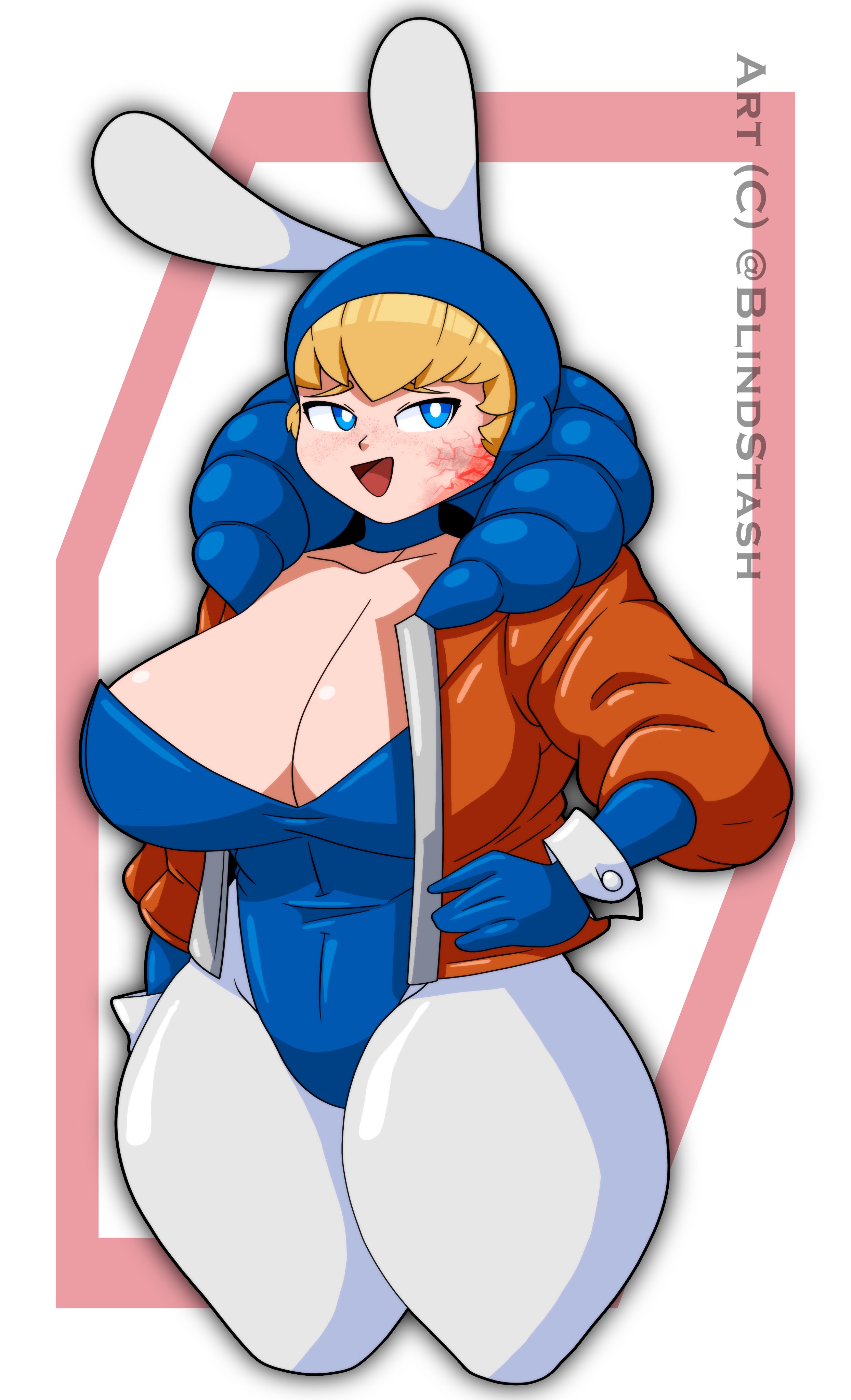 1girls, apex legends, ass, ass focus, ass up, big ass, big breasts, big butt, blindstash, blush, breasts, bubble ass, bubble butt, bunny ears, bunny girl, bunnysuit, curvy, curvy body, curvy female, female, jumpsuit, lichtenberg figure, looking at another, looking at viewer, looking back, massive ass, massive butt, massive thighs, scar, stretched clothing, thick, thick ass, thick hips, thick thighs, tight clothing, wattson (apex legends)