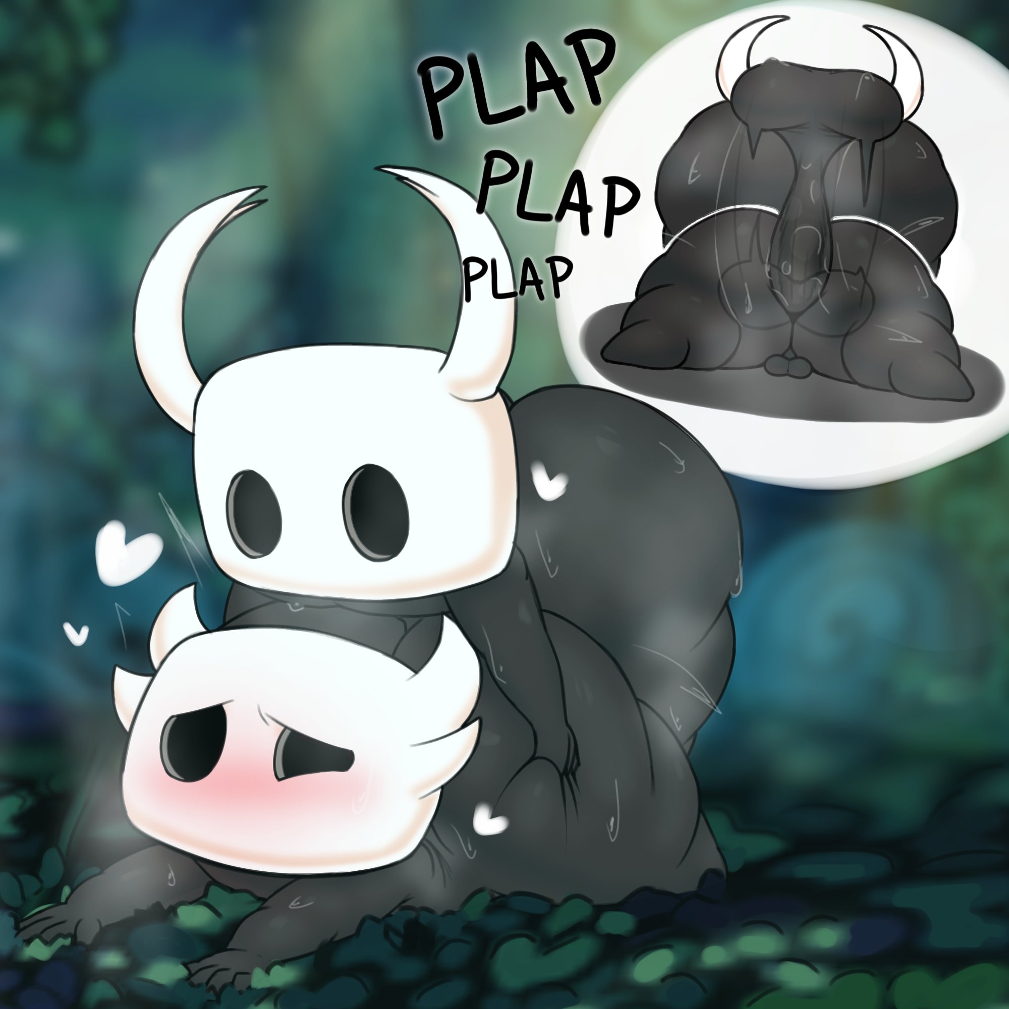 2d, anal, anal sex, anthro, anthro penetrated, anthro penetrating, arthropod, ass, ass grab, axoarts, backsack, balls, balls deep, balls size difference, ballsack, big ass, big balls, big penis, black body, blurred background, blush, bodily fluids, bottom heavy, butt grab, butt squish, duo, erection, femboy, femboy on femboy, gay, genital fluids, genitals, girly, green background, greenpath vessel, heart, hi res, hollow knight, horn, huge ass, huge balls, huge cock, humanoid, insects, looking pleasured, male, male only, male/male, motion blur, musk, naked, no mouth, nude, on bottom, on front, on top, onomatopoeia, outside, penetration, penis, perineum, plap, rear view, sex, shortstack, small balls, squish, sweat, sweaty ass, sweaty balls, sweaty body, sweaty butt, team cherry, text, the knight (hollow knight), thick thighs, vessel (species), white horn, wide hips