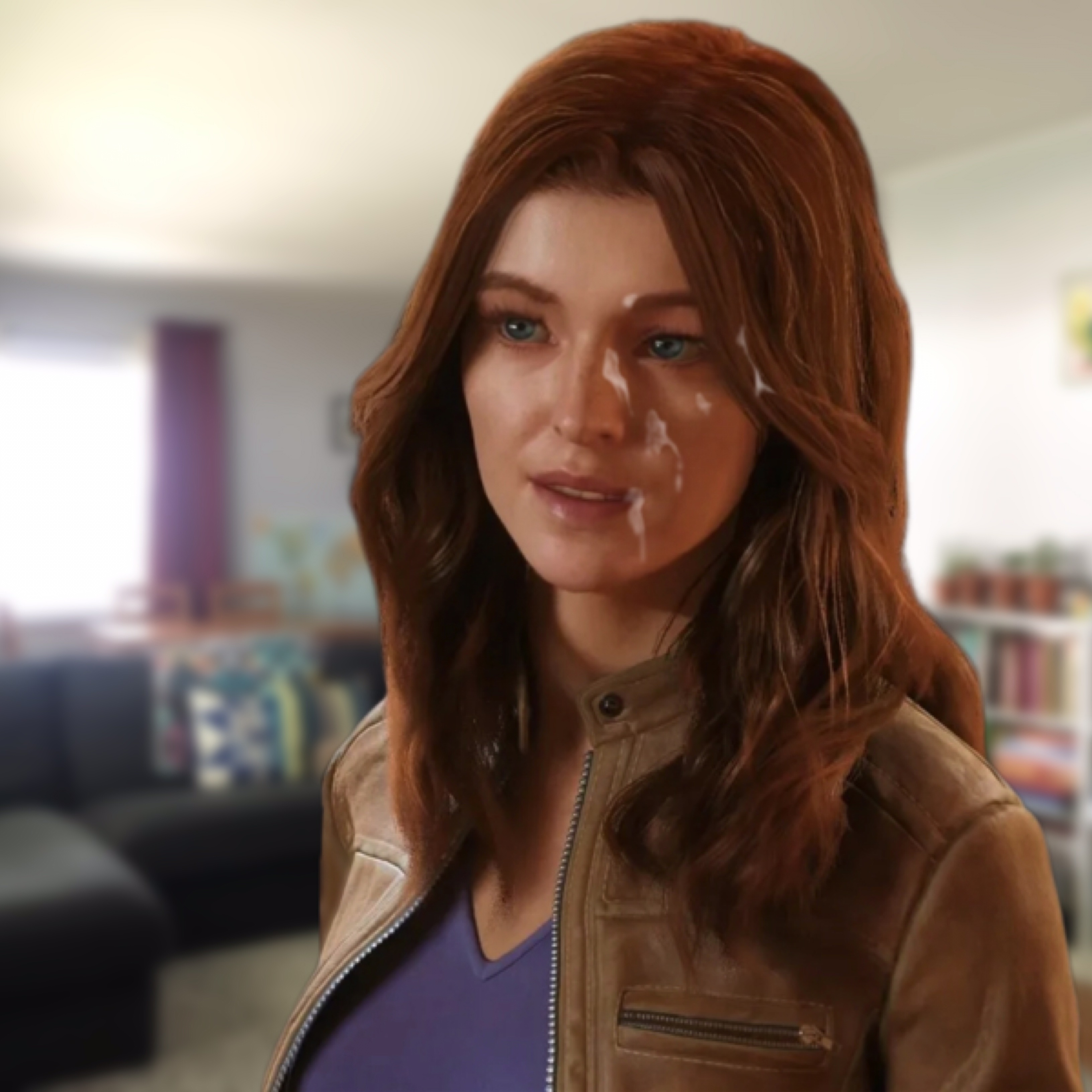 1girls, 3d, cum, cum on face, edited, facial, female, female only, insomniac games, marvel, marvel comics, mary jane watson, mary jane watson (insomniac), milf, red hair, solo, spider-man (ps4), spider-man (series), spider-man 2 (ps5)