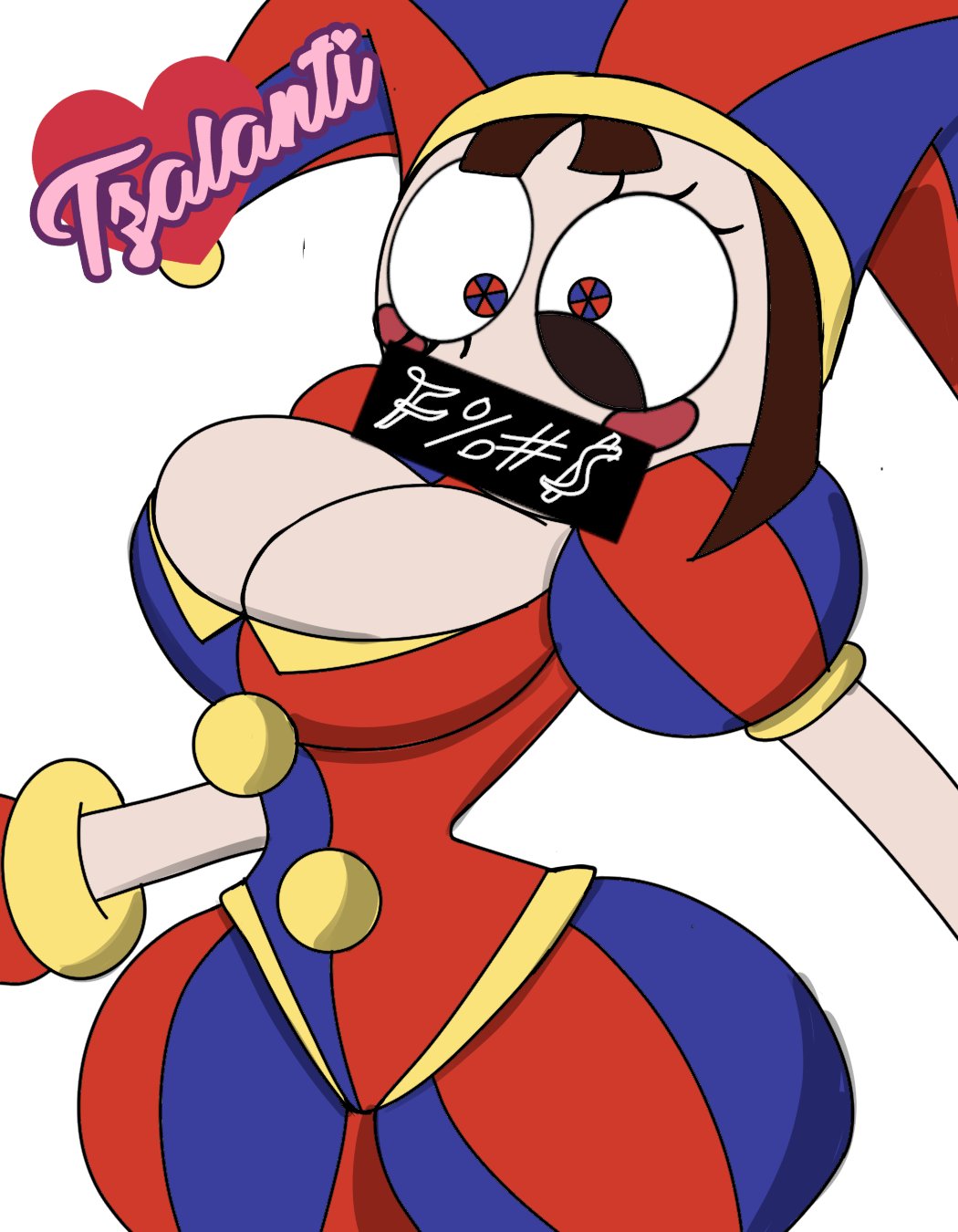 2023, 2d, 2d (artwork), 2d artwork, artist request, boob window, breasts, brown hair, female, glitch productions, gloves, gooseworx, jester, jester costume, jester hat, jester outfit, medium breasts, pomni, pomni (the amazing digital circus), short hair, tagme, the amazing digital circus, thighs, white body