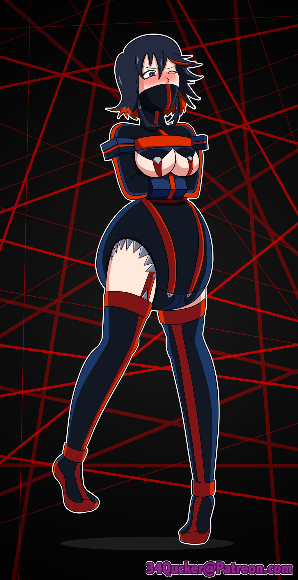 34qucker alternate_costume arms_tied bondage bound diaper diaper_fetish diapersuit female female_only femsub gag humiliation kill_la_kill matoi_ryuuko modified_costume muzzled senketsu straitjacket underboob