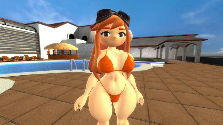 1girls 2023 3d 3d_(artwork) big_breasts big_hips bikini female female_only glitch_productions hourglass_figure human_meggy meggy_spletzer poolside red_hair smg4 thhypercombine thhypercombine12