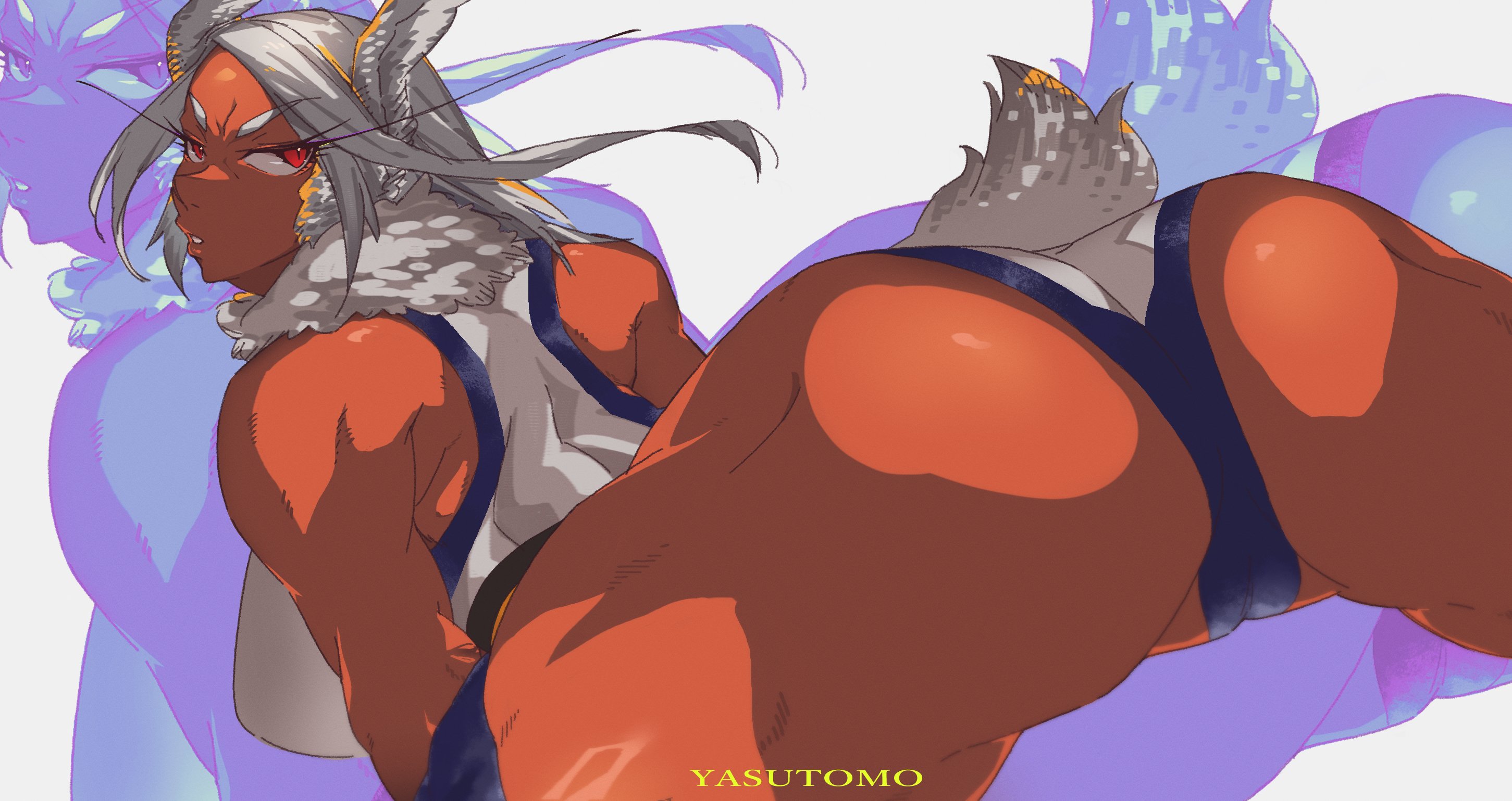 1girls, animal ears, ass, ass focus, big ass, bunny ears, bunny tail, clothing, female, female only, huge ass, looking back, miruko, my hero academia, red eyes, rumi usagiyama, solo, solo female, superheroine, tail, thick thighs, thighs, white hair, yasutomo! (akuasky)