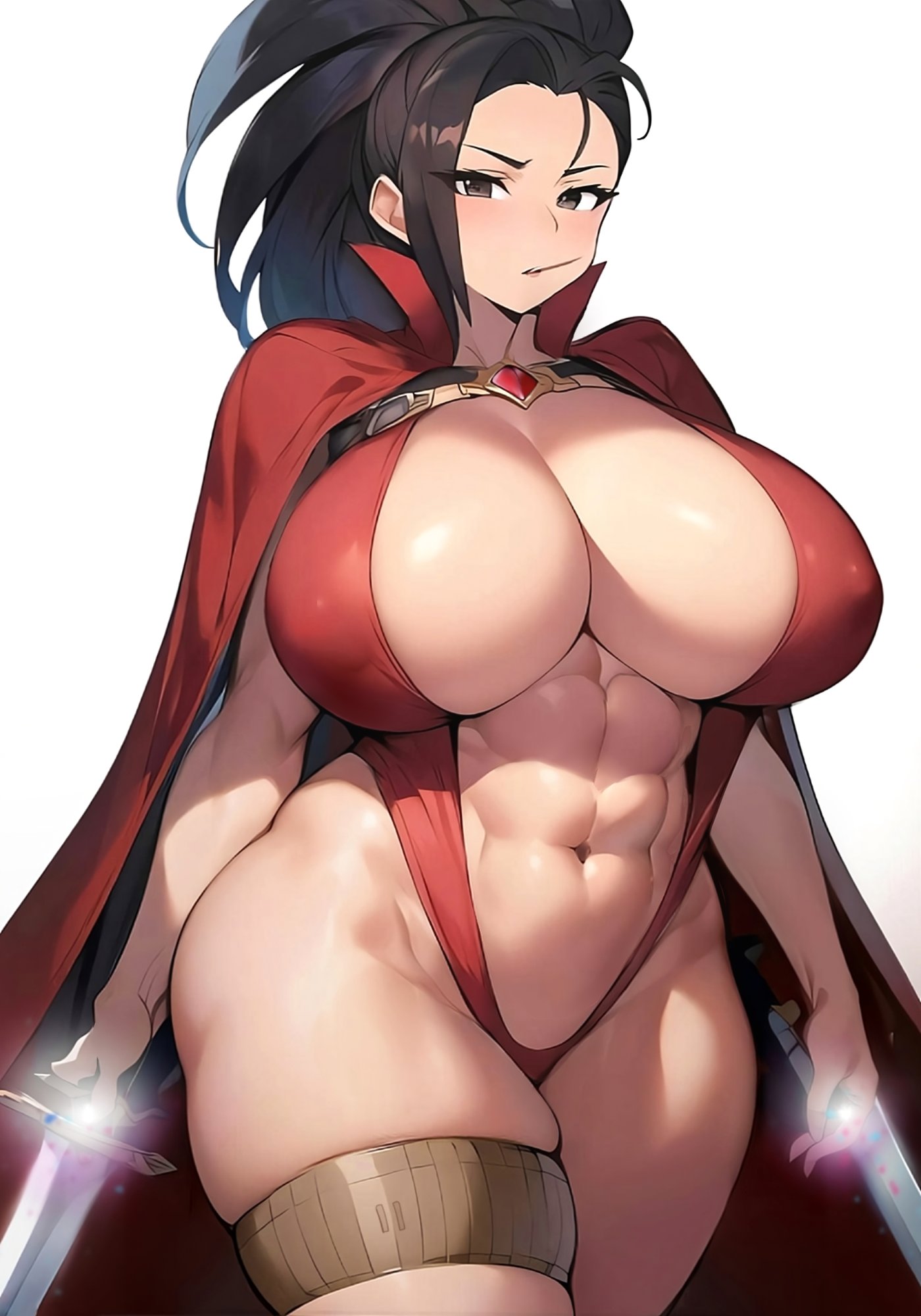 1girls, abs, aged up, ai assisted, ai generated, black hair, breasts, cleavage, cucarachaaa, female, huge breasts, light skin, light-skinned female, long hair, momo yaoyorozu, my hero academia