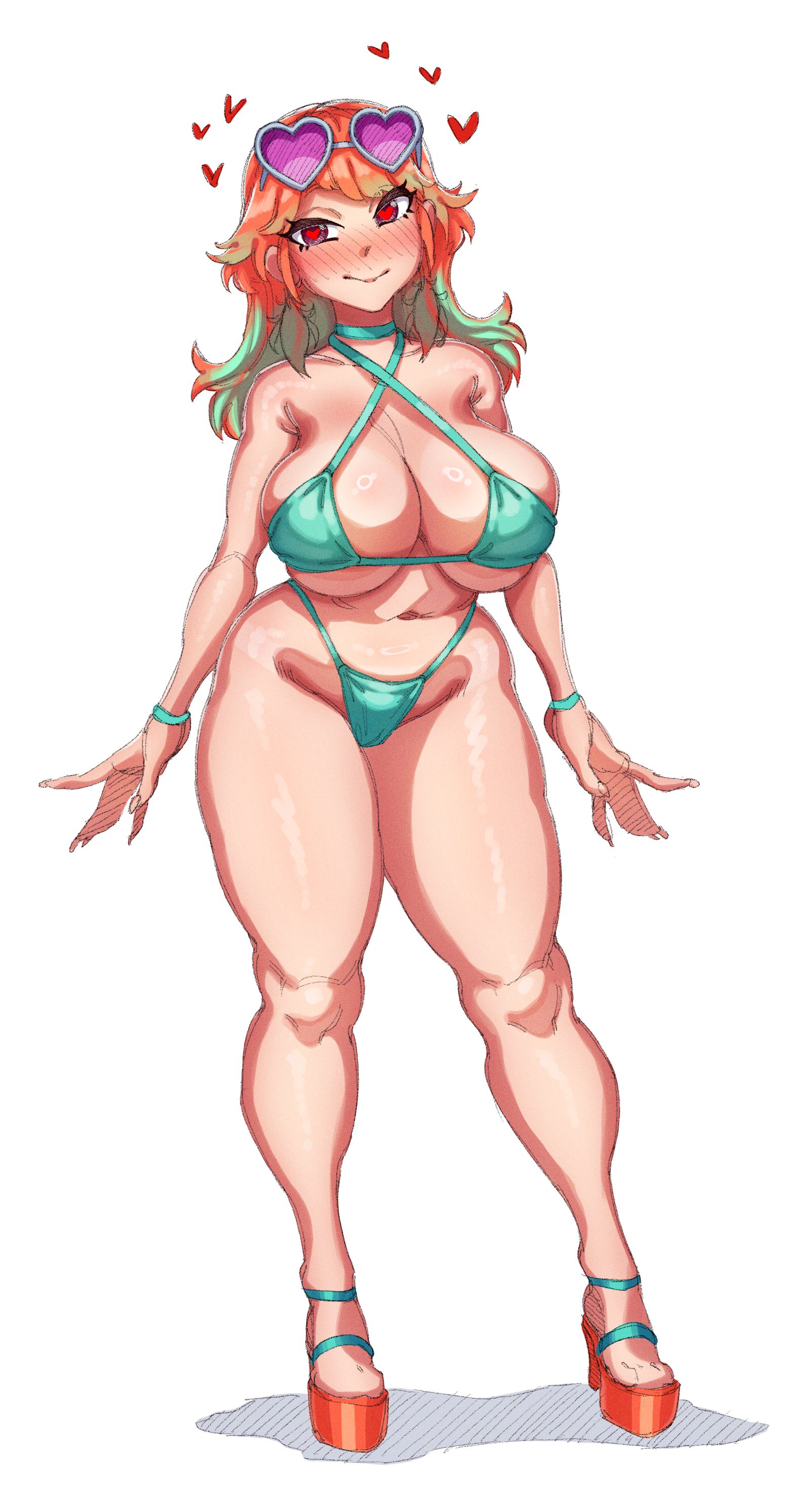 1girls, bikini, breasts, female, hololive, hololive english, hololive myth, huge breasts, large breasts, light skin, light-skinned female, long hair, long legs, makinakid, open toe shoes, orange hair, sunglasses, sunglasses on head, takanashi kiara, thick thighs, virtual youtuber, wide hips