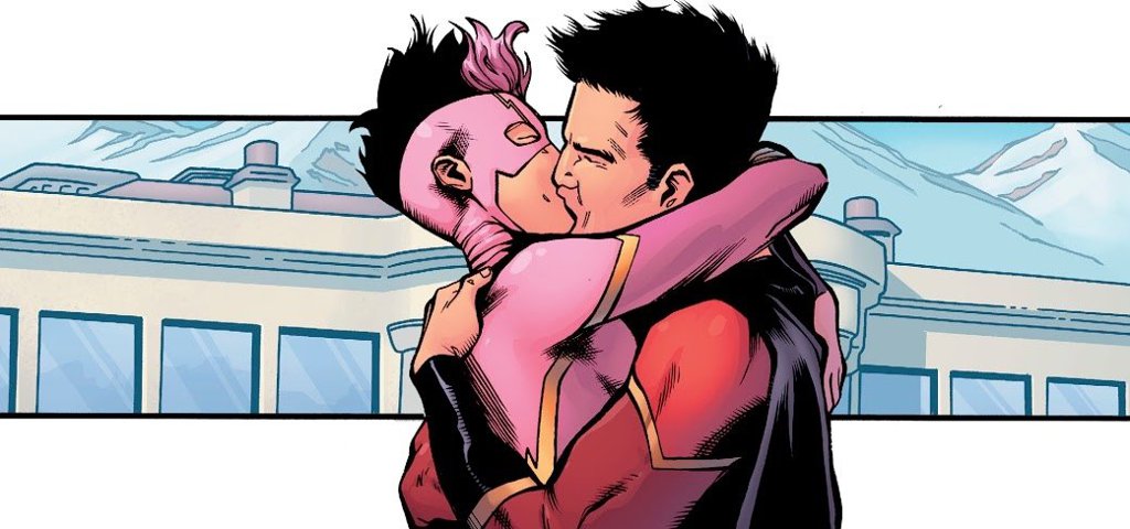 asian_female avery_ho black_hair dc dc_comics flash flash_(series) justice_league justice_league_of_china kissing kissing kong_kenan pink_clothes pink_clothing pink_hair red_clothes red_clothing super-man superhero superheroine superman_(series) the_flash the_flash_(series) the_flash_of_china