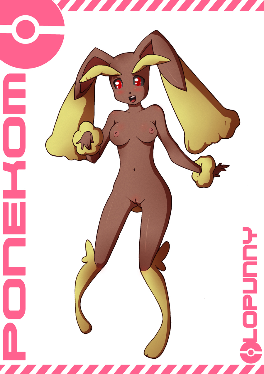 blush bottomless breasts brown_fur color exposed_breasts female female_only front_view fur furry furry_breasts furry_ears long_ears lopunny mouth nekom nintendo nude open_eyes open_mouth pokemon pokemon_(species) pussy red_eyes solo topless vulva