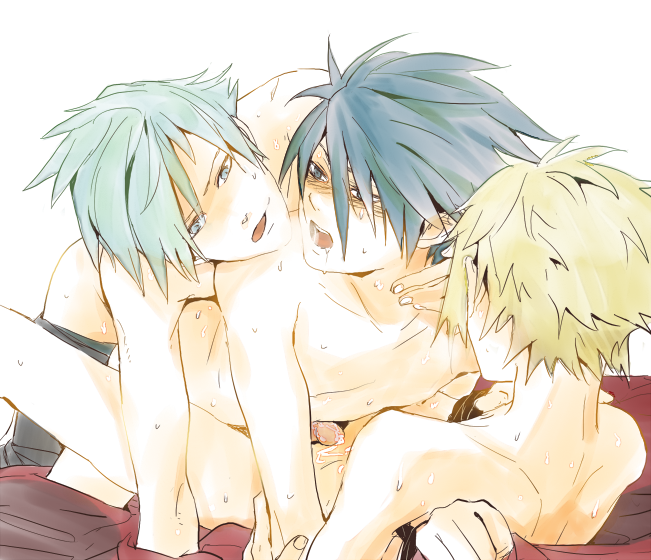 3boys anal gay male male_only open_mouth pokemon pokemon_dppt pokemon_rse riley_(pokemon) sex steven_stone_(pokemon) tsurukame volkner yaoi