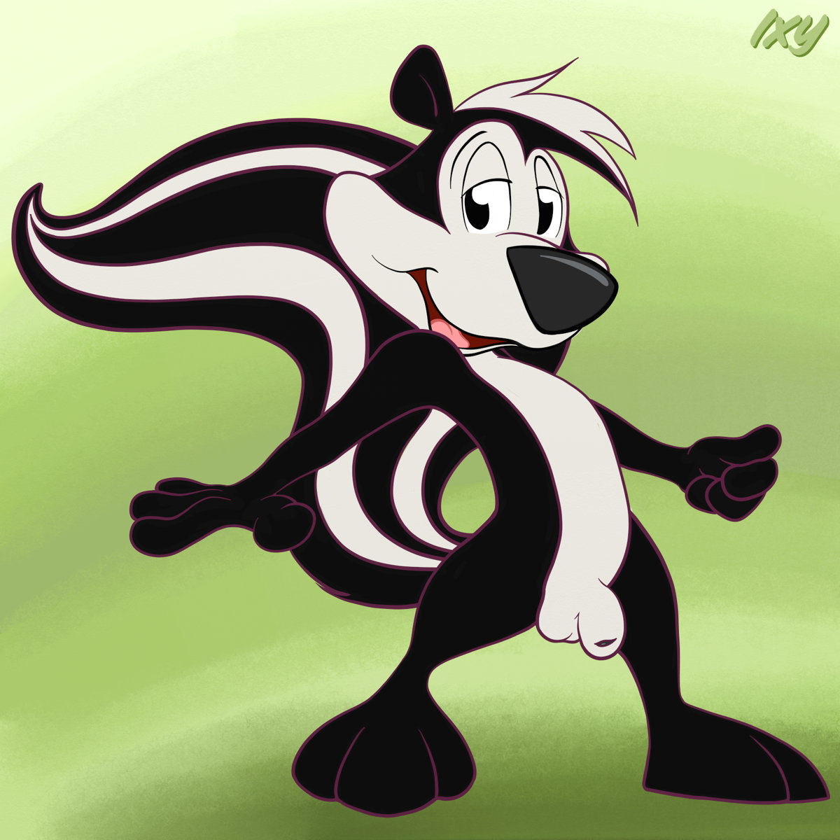 1boy anthro balls black_fur flaccid foreskin fur ixy long_foreskin looking_at_viewer looney_tunes male male_only mammal nude penis pepe_le_pew skunk small_penis smile smooth_fur solo standing tagme tail testicles uncut unretracted_foreskin white_fur