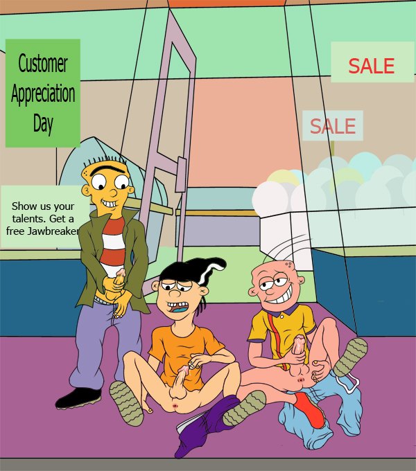 3boys bottomless cap circumcised ed_(ed_edd_n_eddy) ed_edd_n_eddy edd eddy_(ed_edd_n_eddy) erection exposed_anus foreskin gay glans green_tongue holding_penis legs_held_open looking_at_partner looking_at_penis pants_around_one_leg pants_down pants_removed partially_retracted_foreskin penis_out penis_size_difference precum_drip public seamaster smile spread_legs straight_hair uncut underwear_around_one_leg