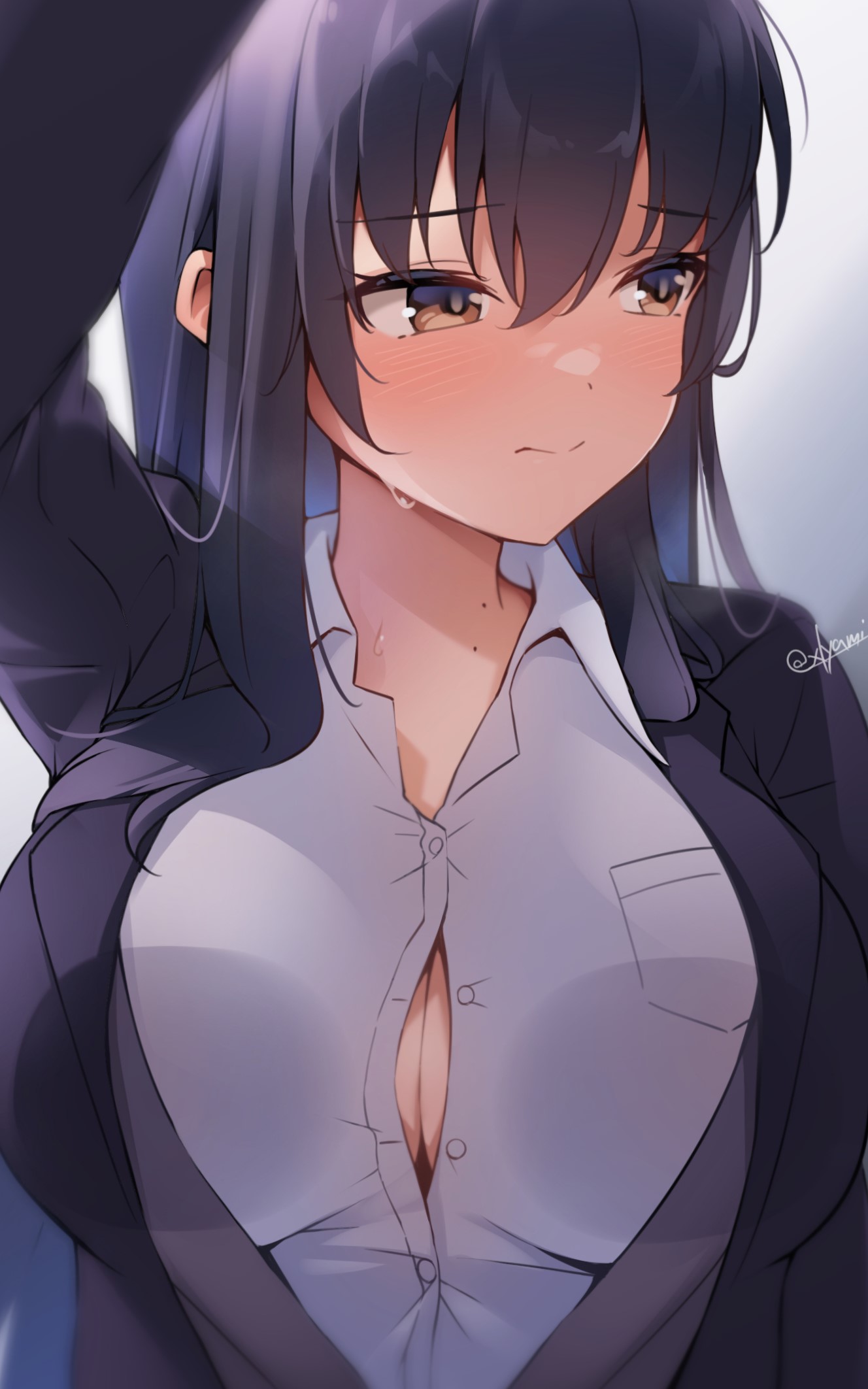 against glass, artist request, boku no kokoro no yabai yatsu, breast press, breasts, female, molestation, school uniform, teenager, variety 34.34, yamada anna