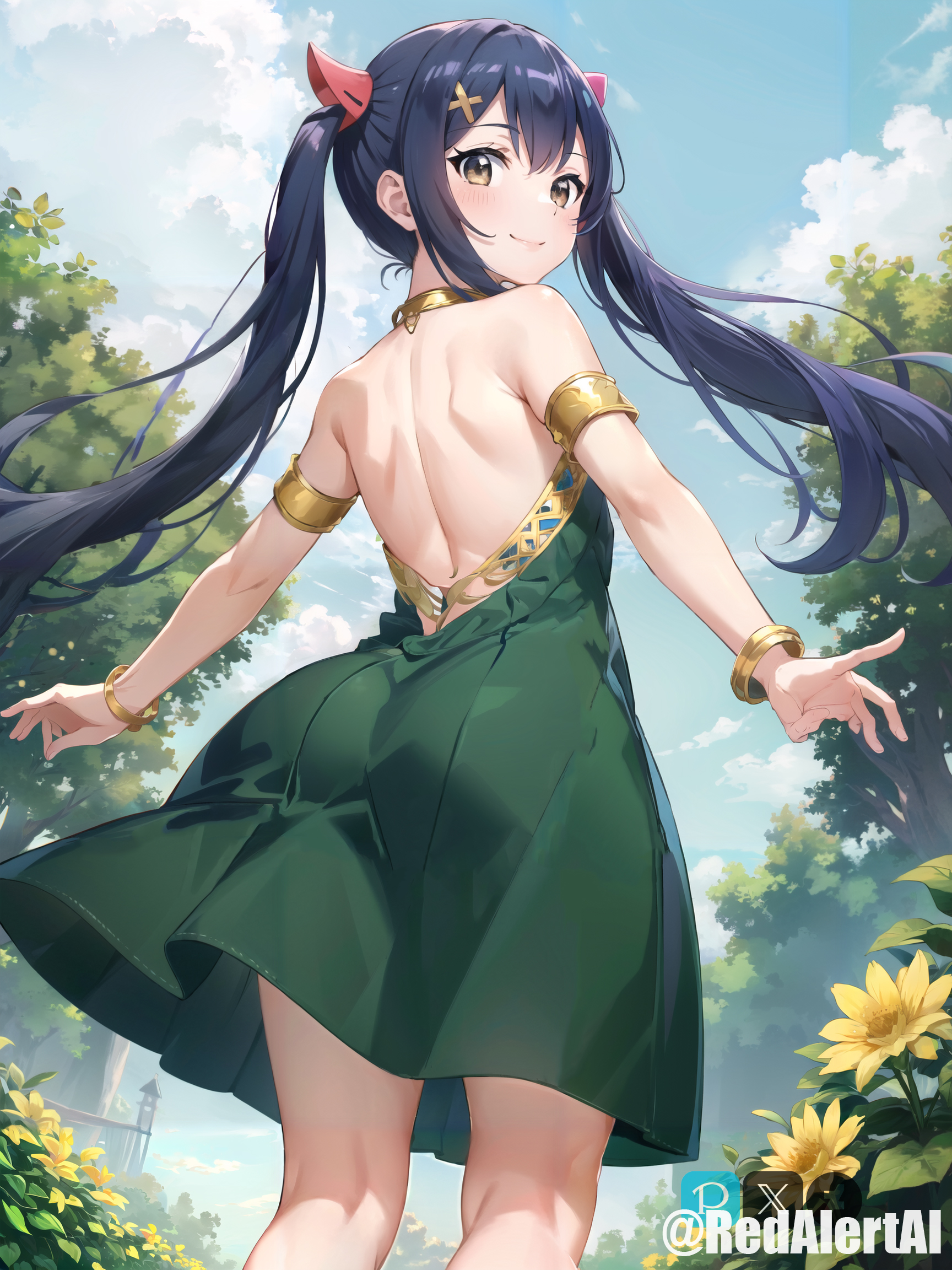 1girls, ai generated, artist name, blue hair, blush, blush lines, bracelet, breasts, brown eyes, covered nipples, covering, covering breasts, cute, fairy tail, female, female focus, female only, flat chest, jewelry, looking at viewer, navel, redalertai, skirt lift, small breasts, solo, solo female, solo focus, thick thighs, thong, twintails, watermark, wendy marvell, young