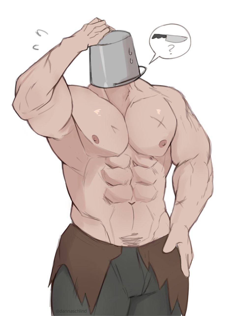 bara bucket bucket_on_head helmet male male_only muscles muscular schlindwein shirtless solo solo_male