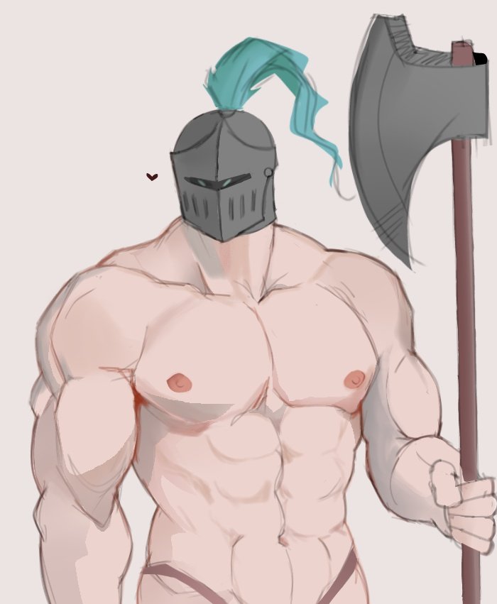 axe bara helmet helmet_only male male_only muscles muscular no_visible_genitalia schlindwein solo solo_male