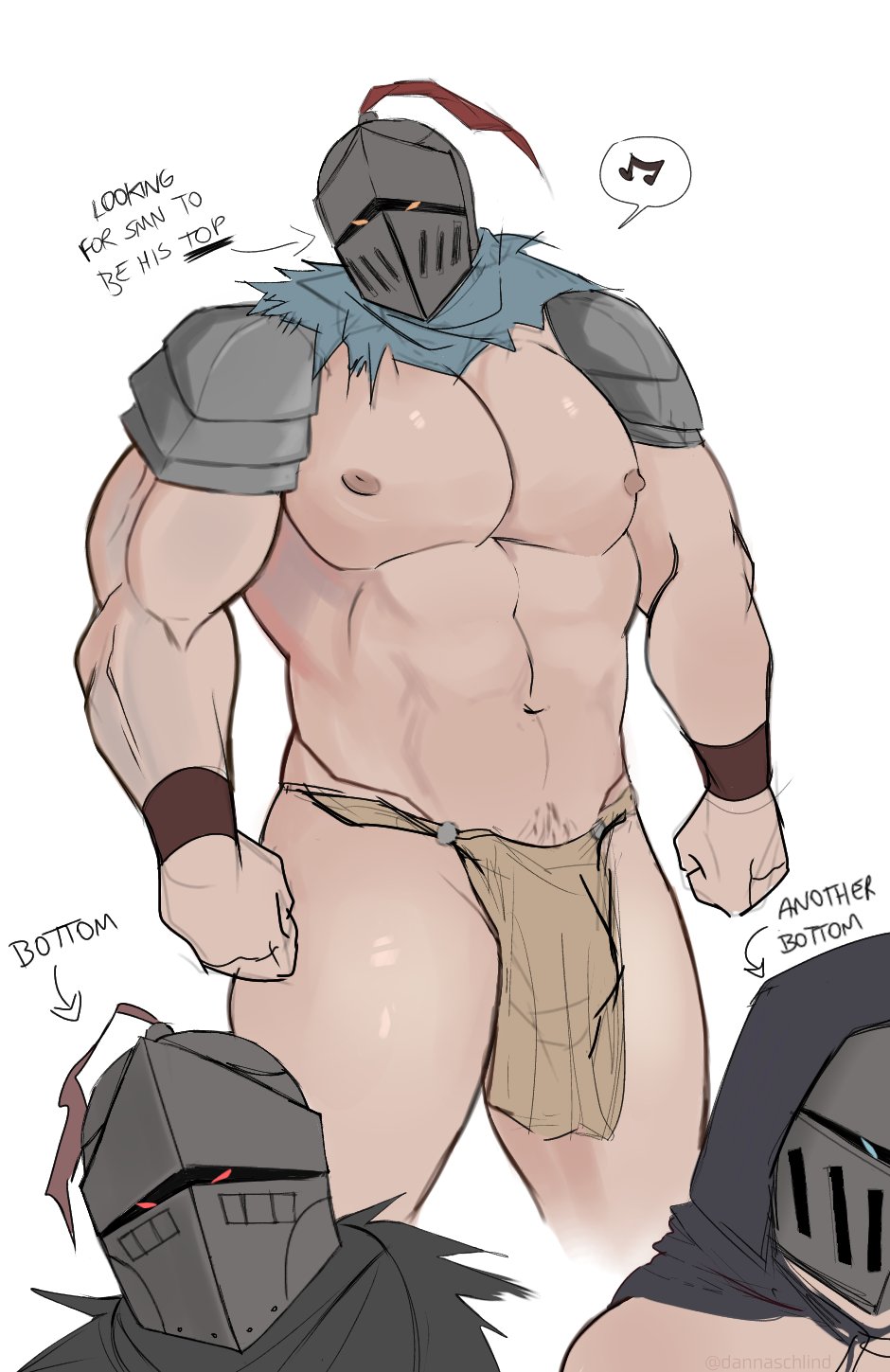 bara bulge duncan_(schlindwein) helmet loincloth male male_only muscles muscular scarf schlindwein strawberry_(schlindwein)