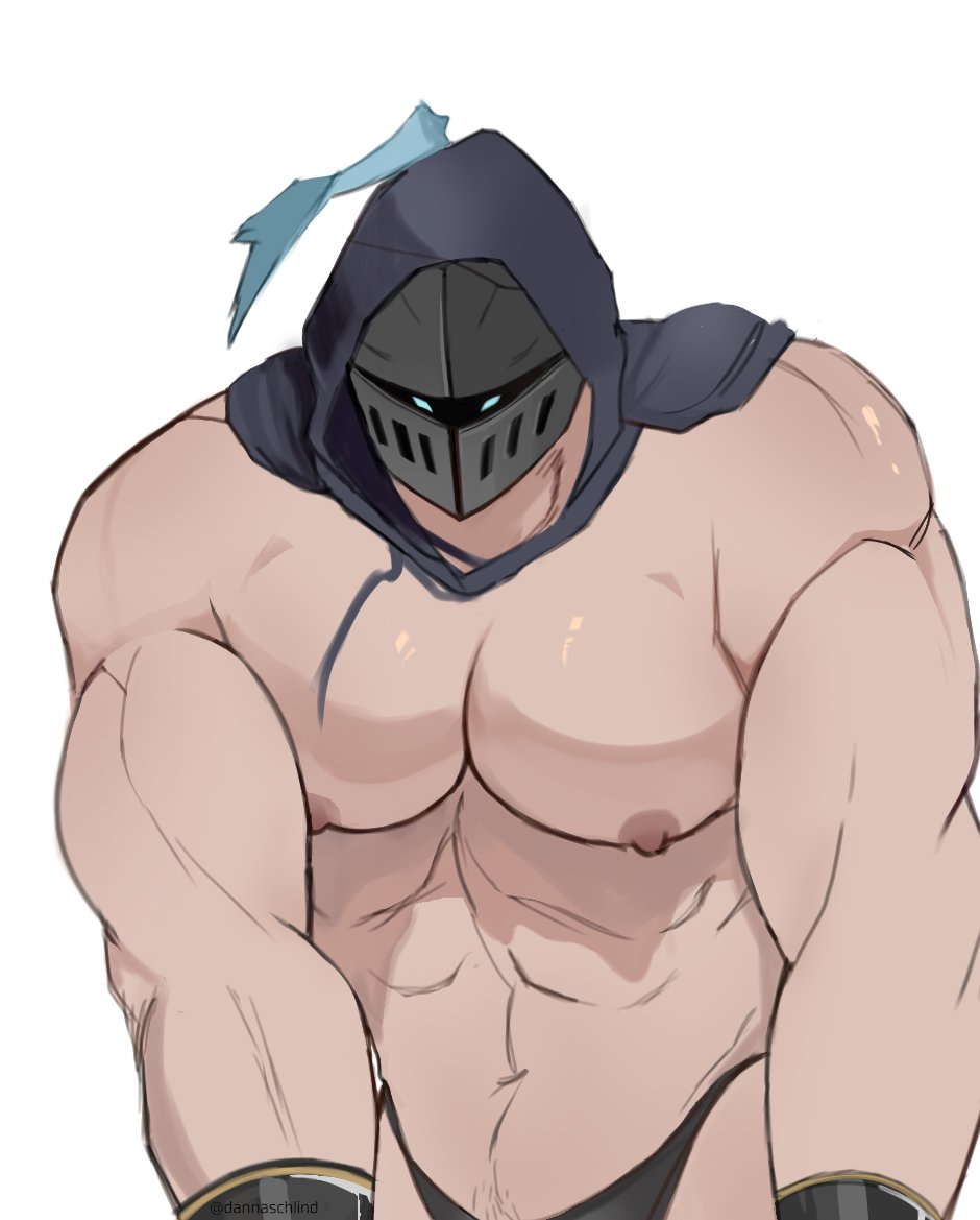 bara helmet hood male male_only muscles muscular no_visible_genitalia schlindwein shirtless solo solo_male strawberry_(schlindwein)