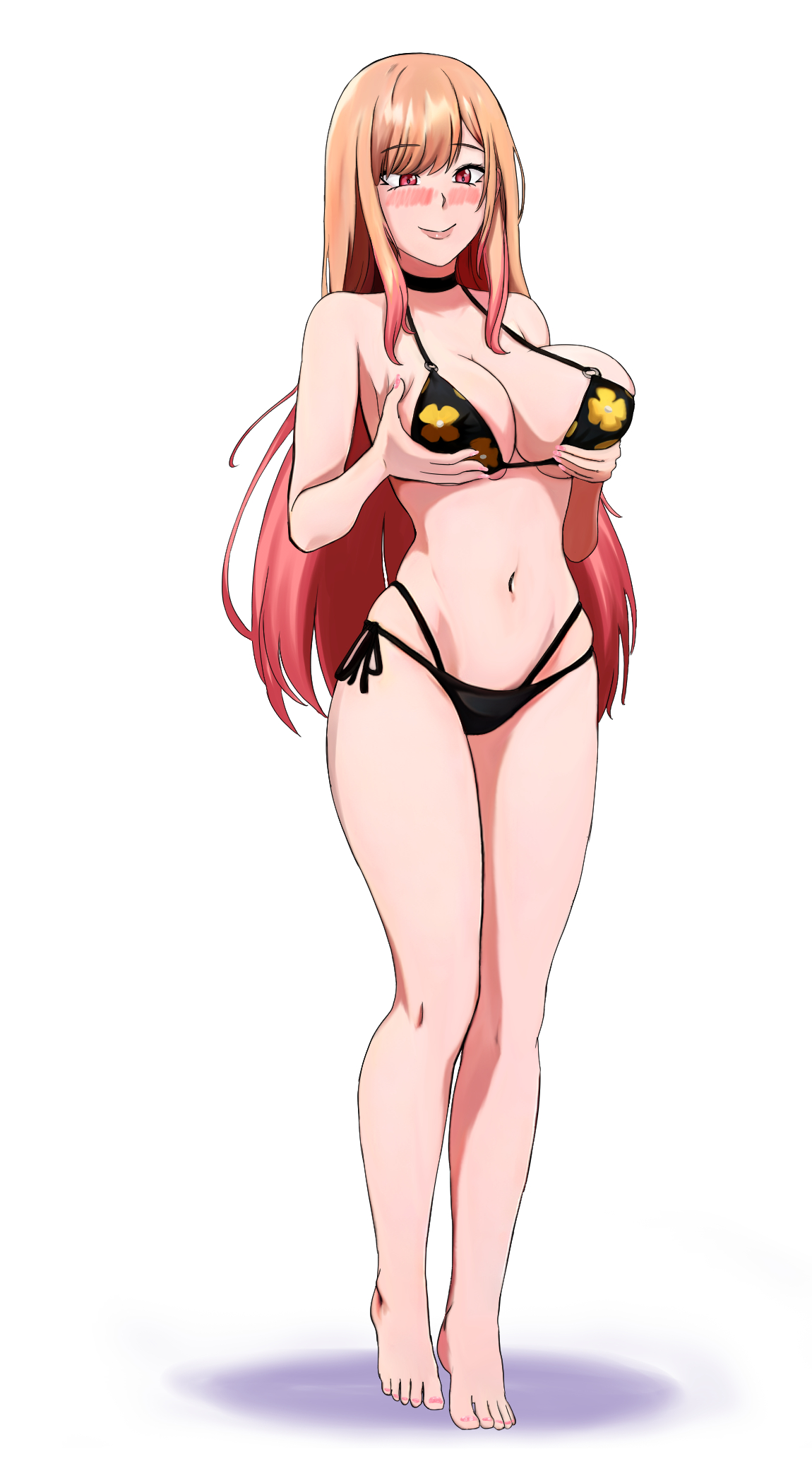 alternate costume, barefoot, blonde hair, breasts, choker, feet, female, female only, gyaru, kitagawa marin, long hair, possessed, possession, solo, sono bisque doll wa koi wo suru, umbra callistis