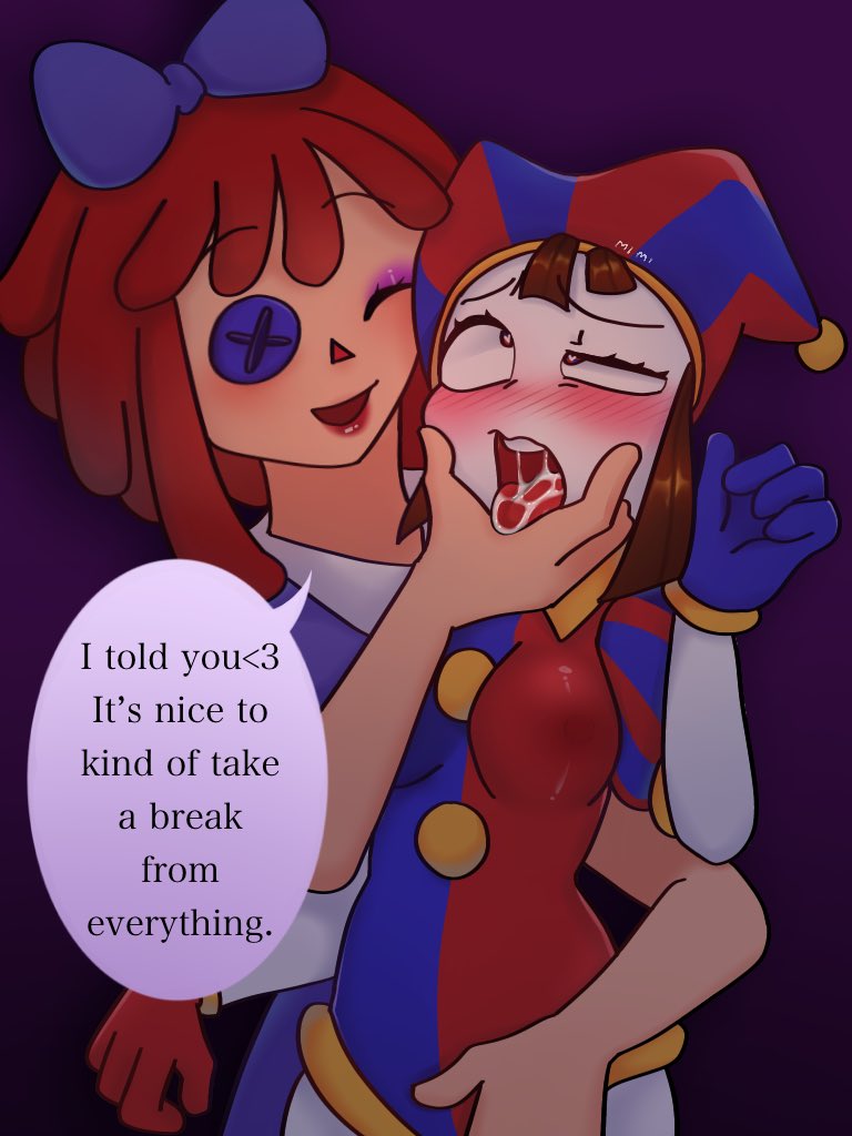 <3, 2023, 2d, 2d (artwork), 2d artwork, 2girls, ahe gao, blush, bow tie, breasts, brown hair, button eyes, dialogue, dialogue bubble, doll, dress, eyes closed, female, fingering, glitch productions, gloves, gooseworx, hair ribbon, heart-shaped pupils, jester, jester costume, jester hat, jester outfit, memee1206, multiple females, multiple girls, pale skin, pomni, pomni (the amazing digital circus), ragatha, ragatha (the amazing digital circus), red hair, short hair, small breasts, smiling, tagme, the amazing digital circus, tongue, tongue out, white body