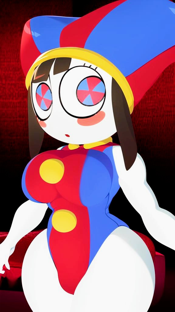 2023, 3d, 3d model, artist request, big thighs, breasts, brown hair, female, glitch productions, gooseworx, jester, jester costume, jester hat, jester outfit, kabalmystic (style), leotard, looking at viewer, looking to the side, medium breasts, pomni, pomni (the amazing digital circus), short hair, tagme, the amazing digital circus, thick thighs, venasreturn1, white body