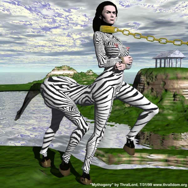 1990s 1999 20th_century 3d black_hair chained collar hands_tied naked_female temple_background thrallord what zebra_stripes zebra_taur