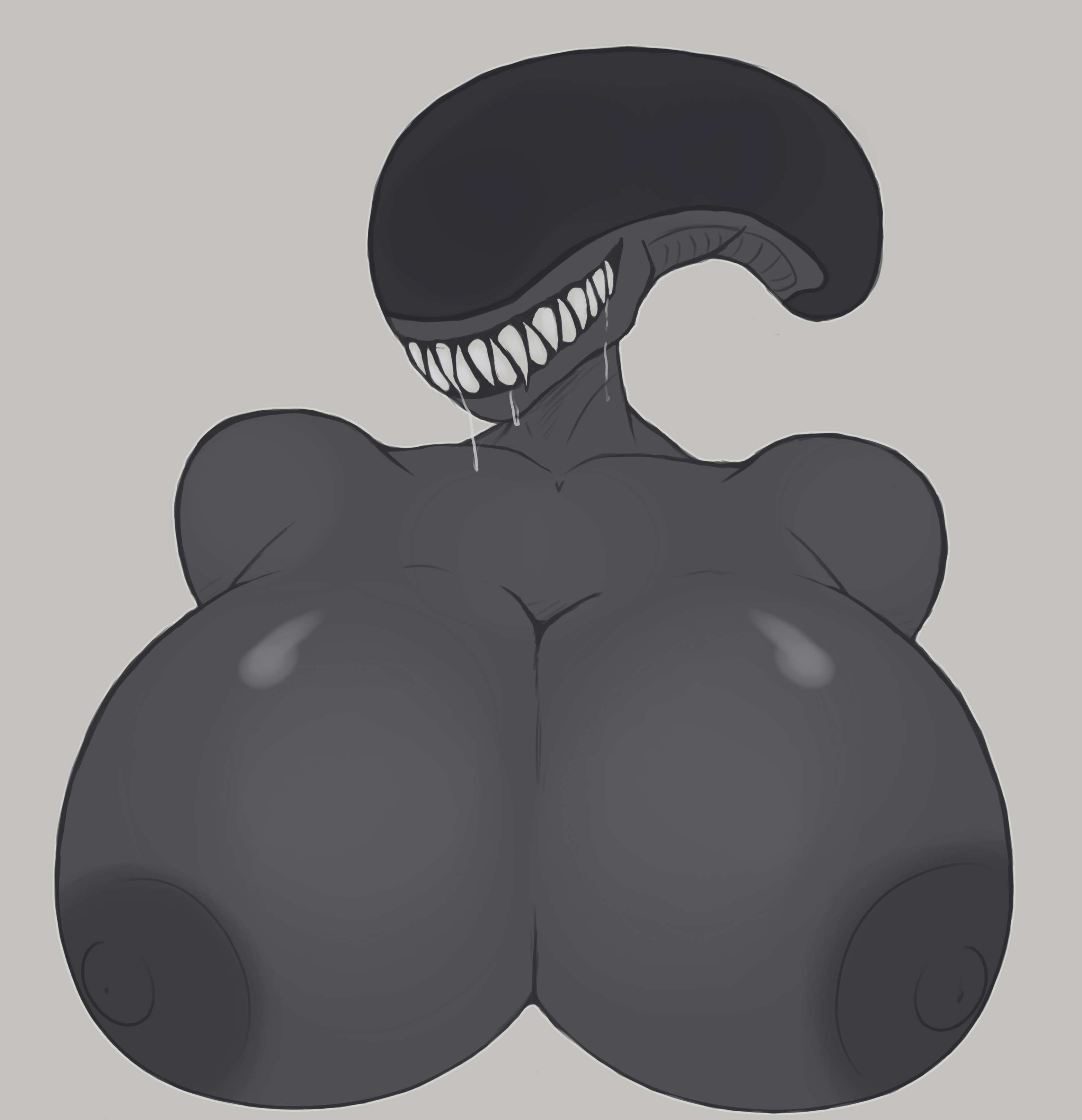1girls, 2d, alien, alien (franchise), alien girl, amadchief, big breasts, breasts, female, female only, female xenomorph, huge breasts, sharp teeth, solo, solo female, xenomorph