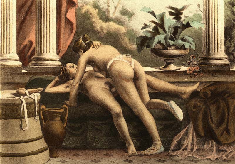 bed bedroom_eyes big_ass female/female female_only female_penetrating_female hairy_armpits hairy_pussy missionary_position outside outside_sex painting_(artwork) paul_avril pillars potted_plant shoes_only smiling_at_partner strap-on strapon_in_pussy sultry_eyes vaginal_penetration vaginal_sex vase yuri