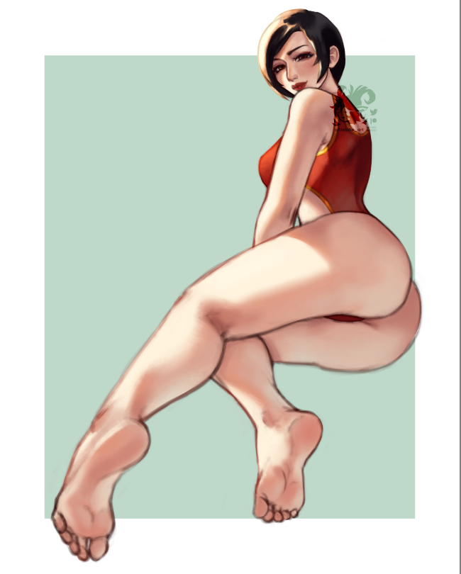 1girls ada_wong artistotle_(artist) asian asian_female black_hair bob_cut brown_eyes eyeshadow feet feet_focus female female_focus female_only foot_focus inviting lips lipstick looking_at_viewer looking_back looking_back_at_viewer looking_over_shoulder one-piece_swimsuit pinup pinup_pose pov pov_eye_contact presenting presenting_hindquarters red_lipstick red_swimsuit resident_evil short_hair smile smirk solo solo_female solo_focus swimsuit white_body white_skin