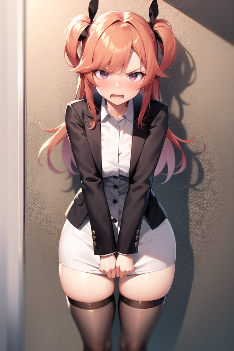 1girls ai_generated clothing embarrassed formal_wear looking_at_viewer non-nude red_hair skindentation thighhighs tights twintails winterai zettai_ryouiki