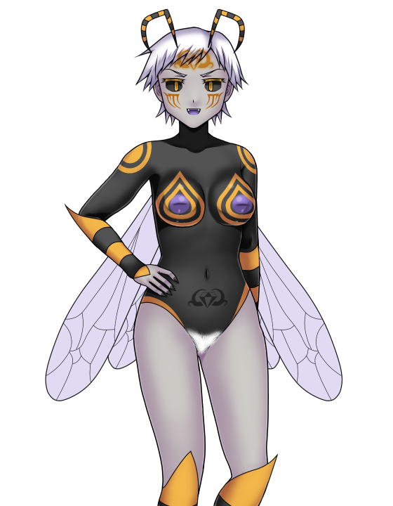 bee bee_girl corruption dark_persona enemy_conversion female hair_color_change icelee monster_girl nipples nude post_transformation pussy skin_color_change small_breasts species_transformation transformation