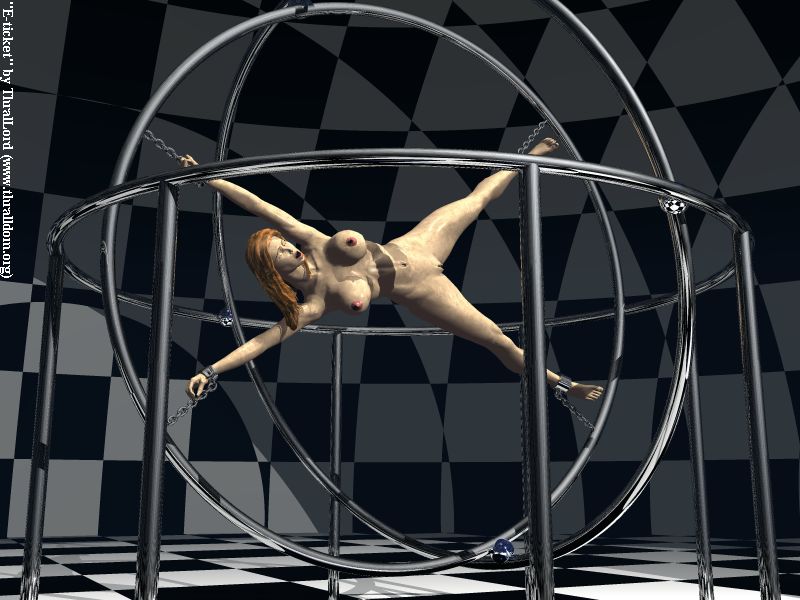 1990s 1999 1female 20th_century 3d bondage gyroscope metal_frame naked naked_female shackled spread_eagle thrallord