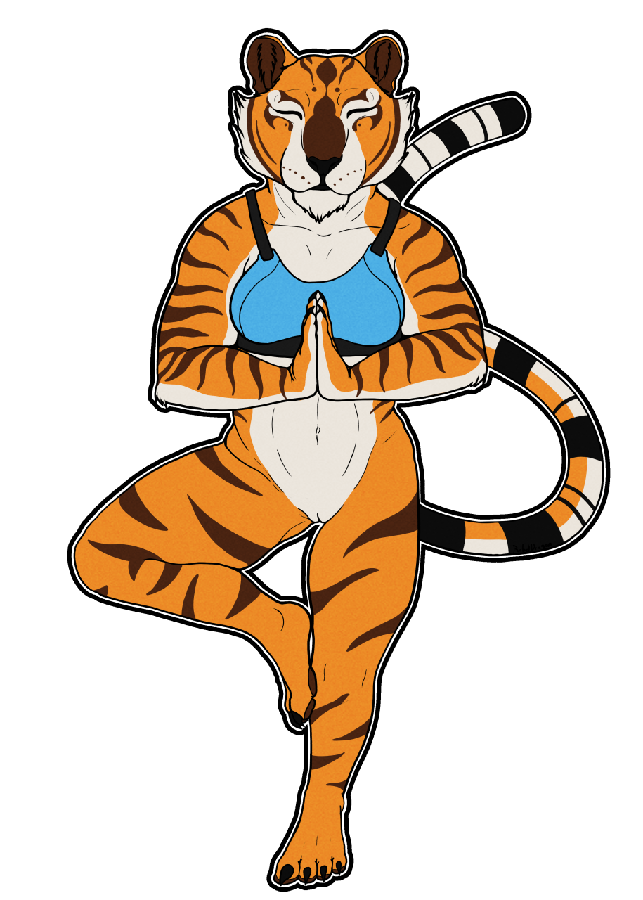 abs anthro belly bengal_tiger bottomless bottomless_female bottomwear bra breasts claws clothed clothing dreamworks feet felid feline female genitals hi_res kung_fu_panda mammal master_tigress muscular on_one_leg pantherine pants paws pussy rebeldragon101 solo sports_bra standing stripes tiger underwear yoga