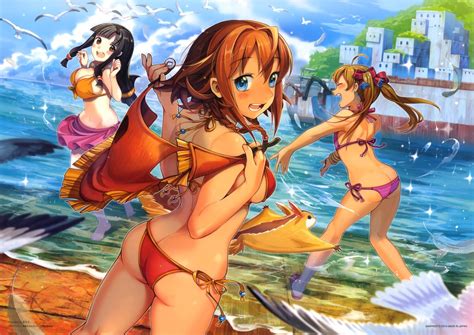 3girls amber_eyes amy_(suisei_no_gargantia) ass_cleavage bare_arms bare_back bare_legs bare_midriff bare_shoulders bare_thighs barefoot belly_button big_breasts bikini bikini_bottom bikini_scarf bikini_top black_hair blonde_hair blue_eyes blush bracelet brown_hair butt_crack cleavage closed_eyes fanservice female female_only flat_chest flat_chested flying_squirrel gold_bracelet gold_jewelry golden_bracelet green_eyes hair_ribbon hair_ribbons hairclip inner_sideboob light_skin long_hair looking_at_viewer medium_breasts melty_(suisei_no_gargantia) midriff multiple_girls navel orange_bikini orange_bikini_top pink_bikini pink_bikini_bottom pink_bikini_scarf pink_bikini_top pink_swimwear poncho red_bikini red_bikini_bottom red_bikini_top red_hairclip red_ribbon red_ribbons ribbon ribbon_in_hair saaya_(suisei_no_gargantia) seagal ship ship_deck ships_bridge short_hair sideass sideboob sparkling_water suisei_no_gargantia swimsuit_skirt tan_skin thick_thighs tied_hair twintails white_skin