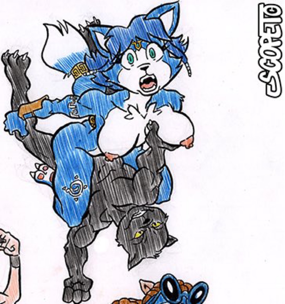 big_breasts breast_grab breasts cowgirl_position escopeto feline feline_humanoid female_fox fox krystal naked nude panther panther_caroso sex star_fox starfox_adventures traditional_media_(artwork)