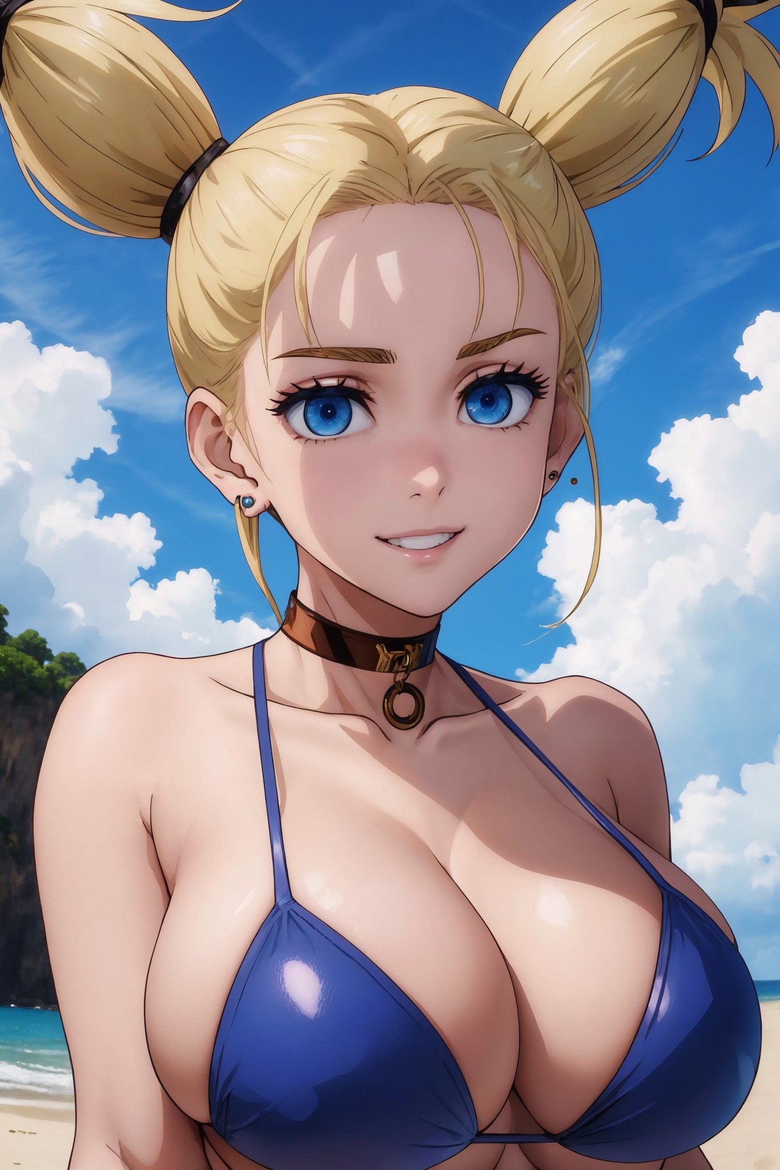 1girls, ai generated, beach, big breasts, bikini, blonde hair, breasts, female, female only, jujutsu kaisen, nishimiya momo