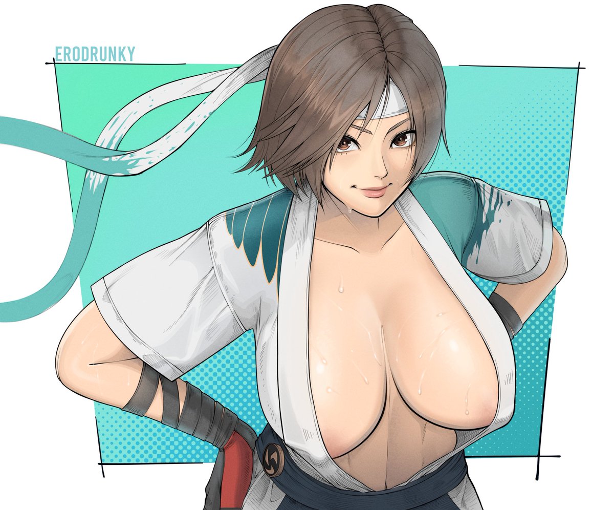 1girls bandai_namco bandana big_breasts breasts breasts_out erodrunky female female_only gloves kazama_asuka lesseinsanimer namco smile smiling solo tagme tekken tekken_8 white_bandana