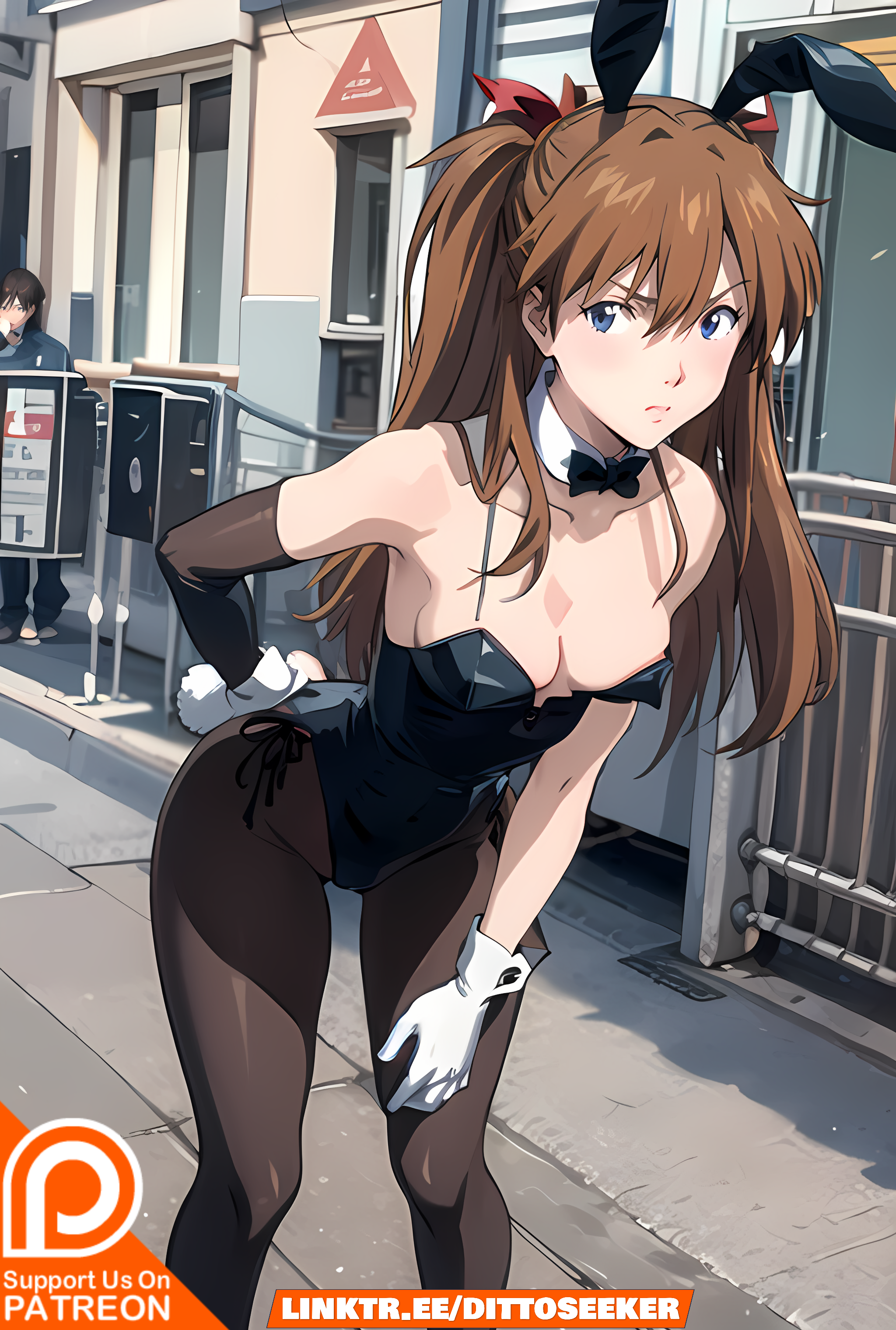 1girls, ai generated, asuka langley sohryu, bunnysuit, dittoseeker, female, female focus, female only, neon genesis evangelion, playboy bunny, public, self upload, solo