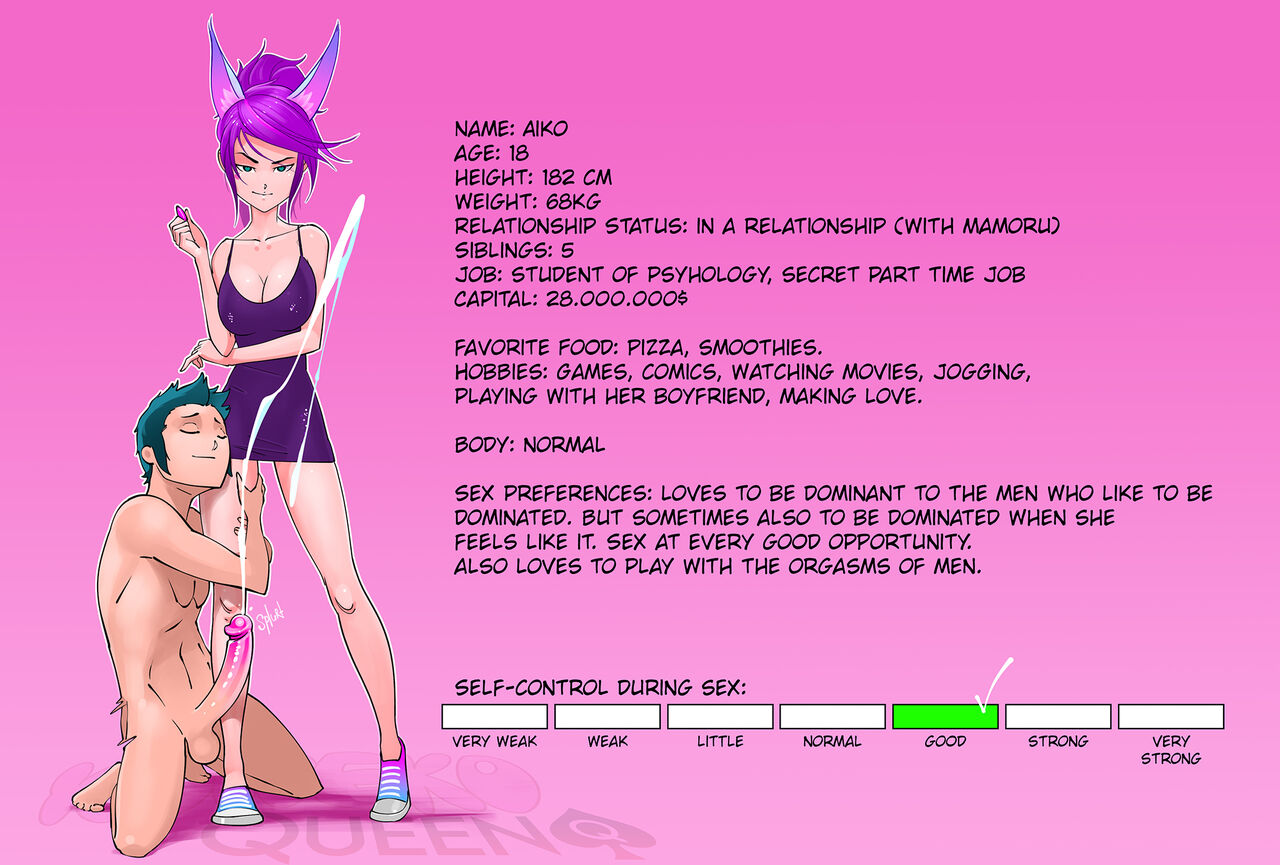 aiko, cfnm, character sheet, cumming, female, femdom, koneko queen, legs, masturbation, worship