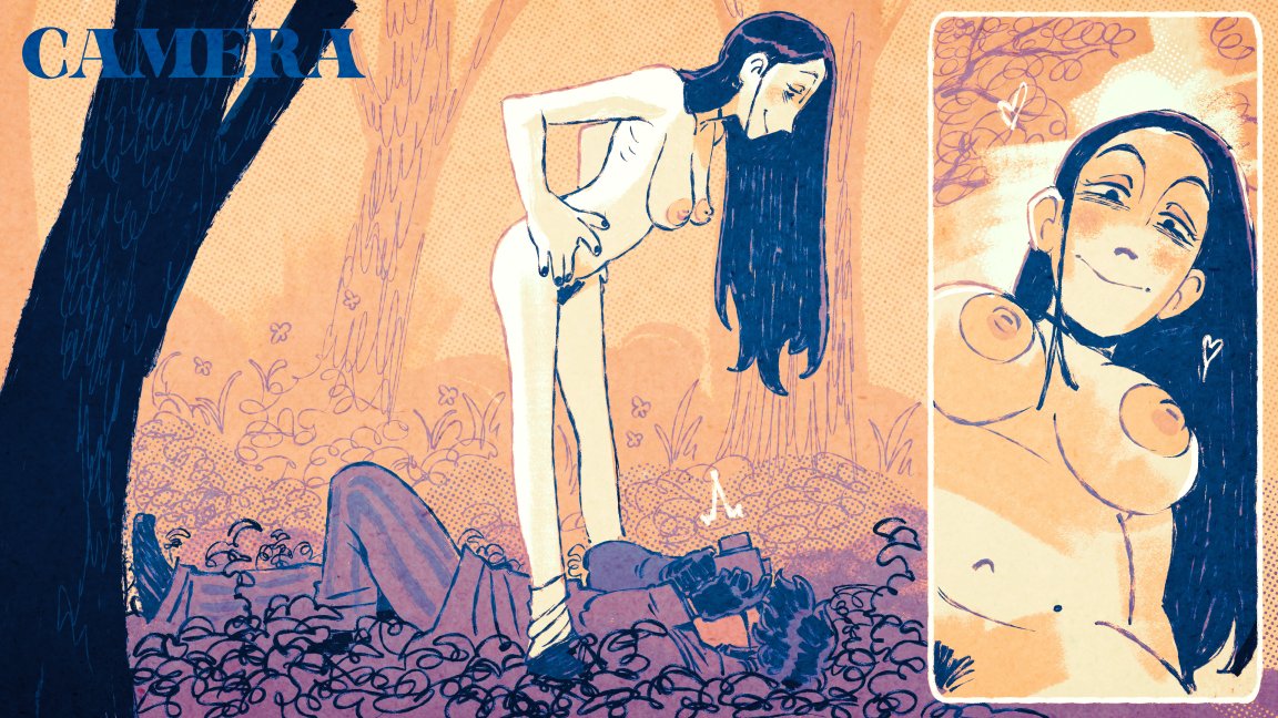 1girls, breasts, camera, choker, clothed male nude female, day, female, forest, gloves, hearts around head, long hair, looking down at another, lying on back, male, mole, mole on thigh, mortis (taylor, nude, nude female, outdoor nudity, outdoors, pubic hair, sagging breasts, shoes only, skinny, skinny female, smile, socks, socks and shoes, taylor titmouse, timouse) rn1boy, tree, trees
