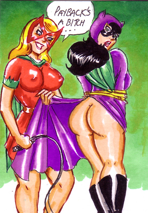 2girls anus ass bat-girl batgirl batman_(series) betty_kane bondage catwoman dat_ass dc_comics joe_gravel multiple_girls selina_kyle straight_hair tagme