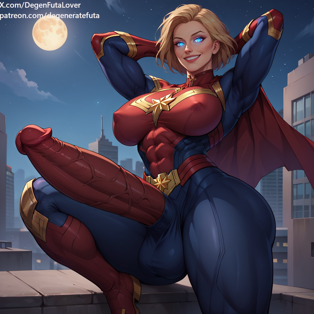 1futa abs ai_generated balls big_balls big_breasts breasts bulge captain_marvel carol_danvers curvy dickgirl futa_only futanari gq32970 looking_at_viewer marvel marvel_cinematic_universe nsfw penis perfect_body ready_to_fuck small_waist smile solo testicles