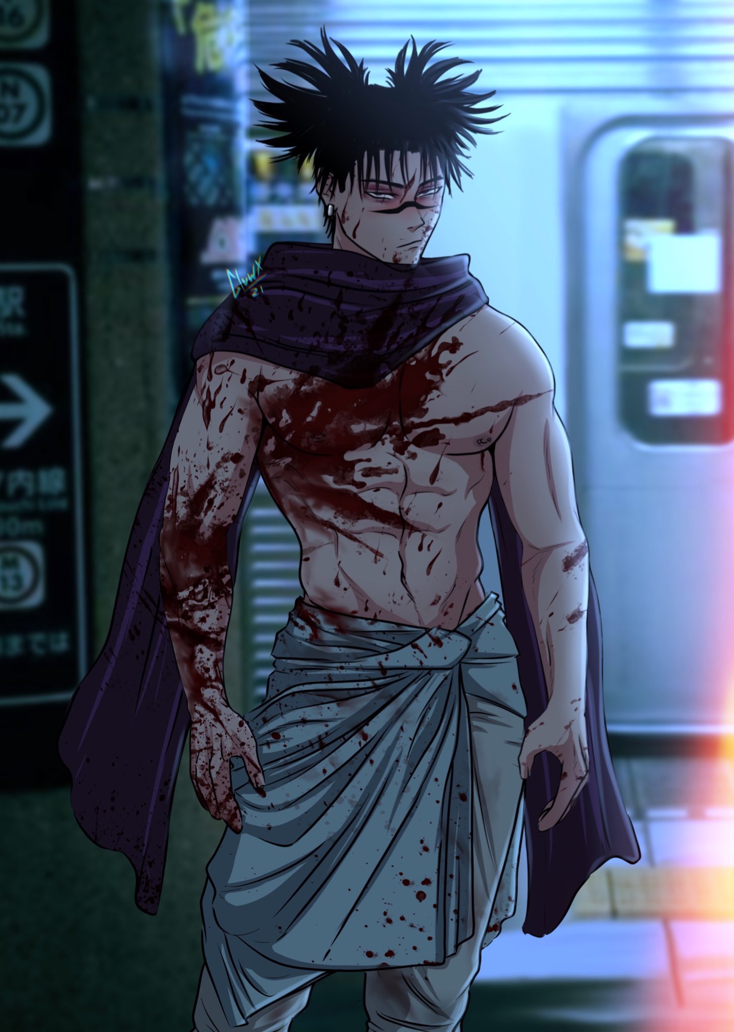 1boy abs blood choso_kamo glowx glowx_21 jujutsu_kaisen male male_only muscular solo solo_male