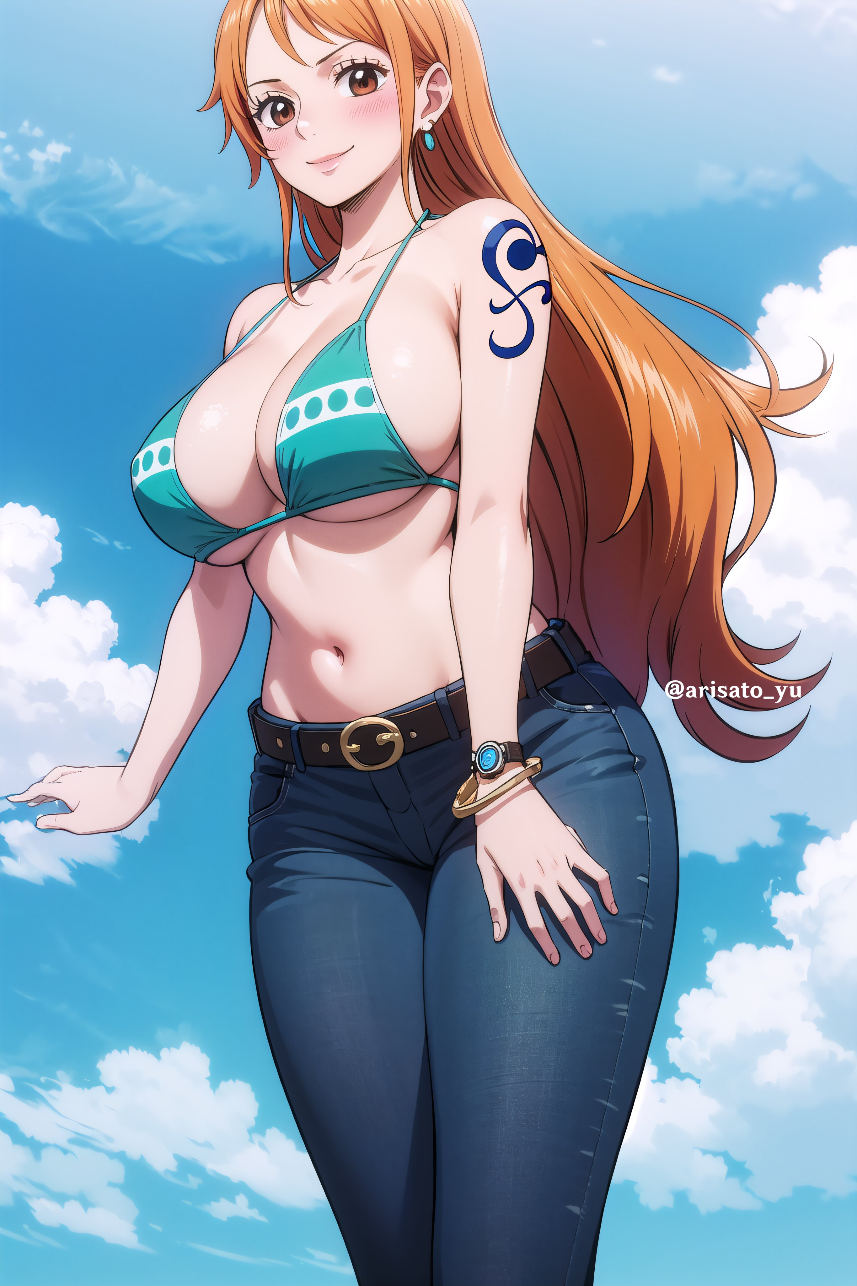 ai generated, anime girl, arisato yu, ass, big ass, big breasts, breasts, female, female only, nami (one piece), one piece, panties, post-timeskip