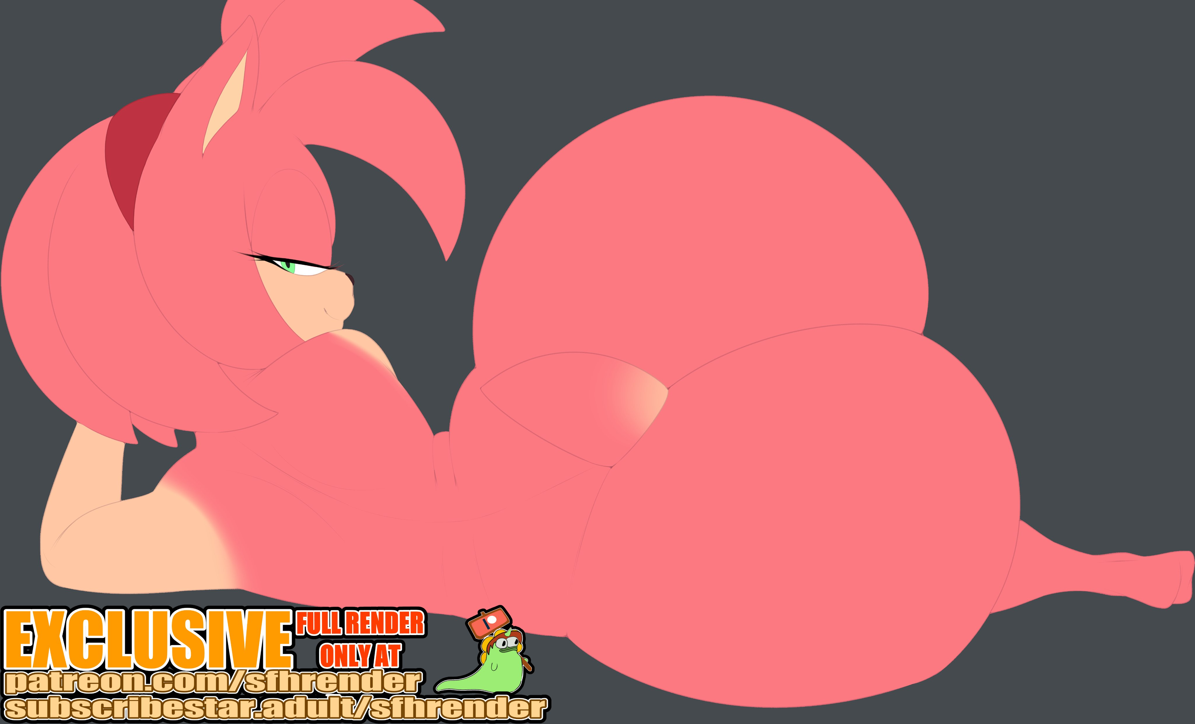1girls, amy rose, anthro, ass, barefoot, completely nude, female, female only, full body, furry, green eyes, half-closed eyes, huge ass, looking at viewer, looking back, naked, naked female, nude, nude female, on side, smile, snaart, solo, solo female, sonic (series)