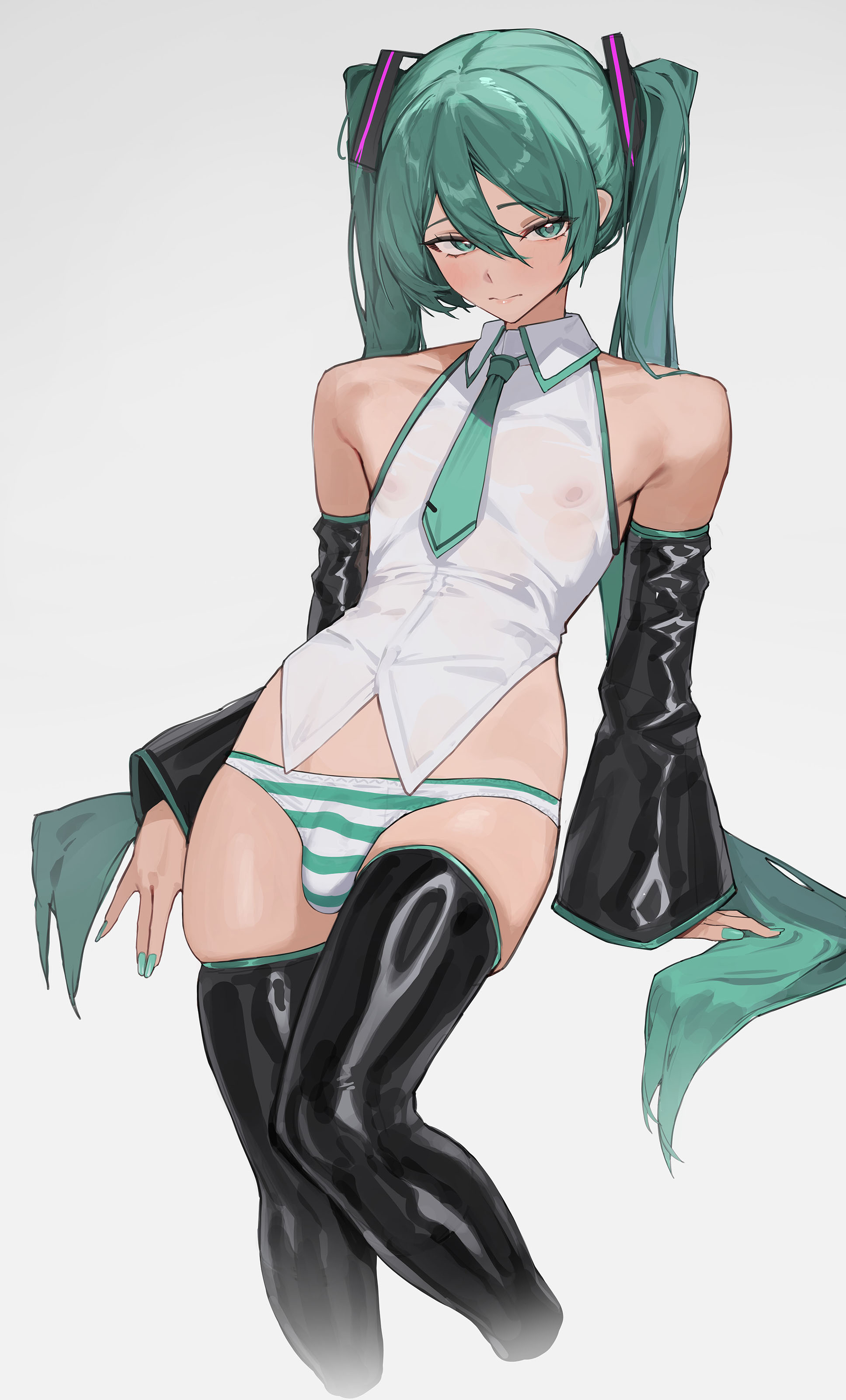 1boy, 2026, 2d, bulge, crossdressing, femboy, green hair, hatsune miku, male miku, male only, panties, rule 63, tagme, thighhighs, tunamayo, twintails, vocaloid