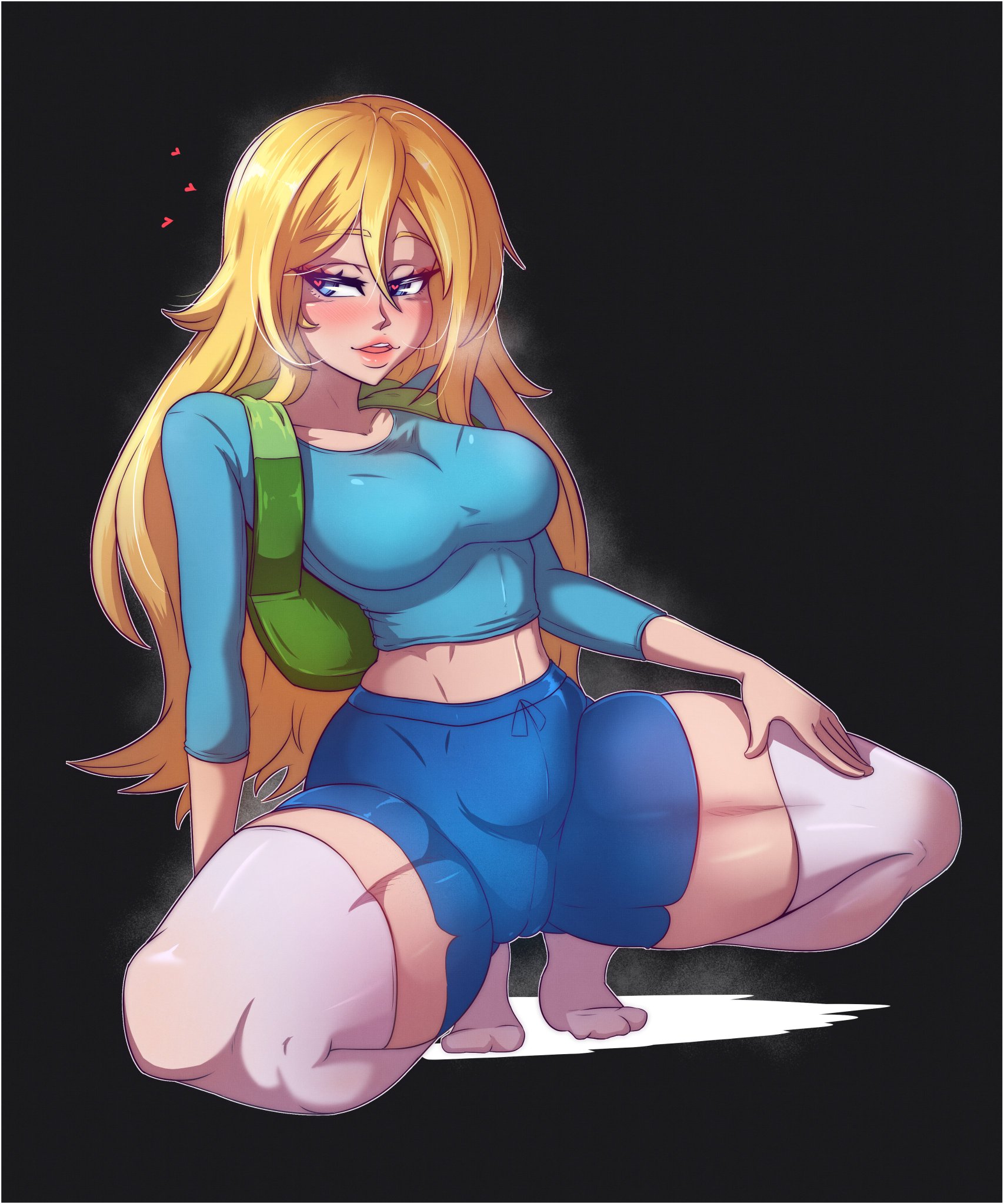 1girls, adventure time, adventure time: fionna & cake, backpack, bag, big breasts, blonde hair, blue eyes, blush, breasts, clothed, clothing, color, female, female focus, female only, fionna the human girl, heart-shaped pupils, hi res, human, large breasts, light skin, light-skinned female, long hair, looking pleasured, marko141, muscular, muscular female, muscular legs, muscular thighs, pale skin, pleasure face, solo, solo female, tagme, thick thighs