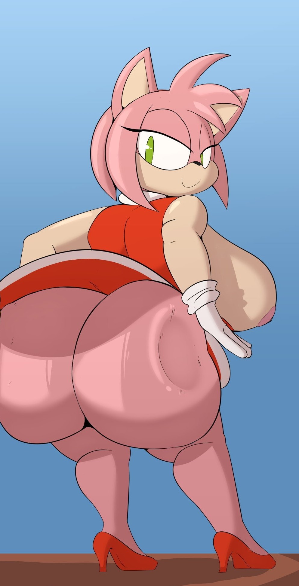 amy rose, ass, ass built separately, big breasts, breasts, fat ass, female, female only, green eyes, looking at viewer, plaga, sega, sonic (series), sonic the hedgehog (series), twerking