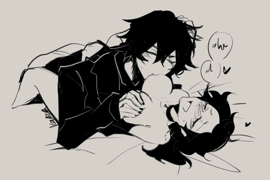 1boy, 1girls, andrew graves, artist request, ashley graves, bed, black and white, black hair, blush, breasts, brother and sister, cute, cute male, female, goth, incest, light skin, light-skinned male, male, pleasure face, sex, siblings, sucking nipples, the coffin of andy and leyley, xd