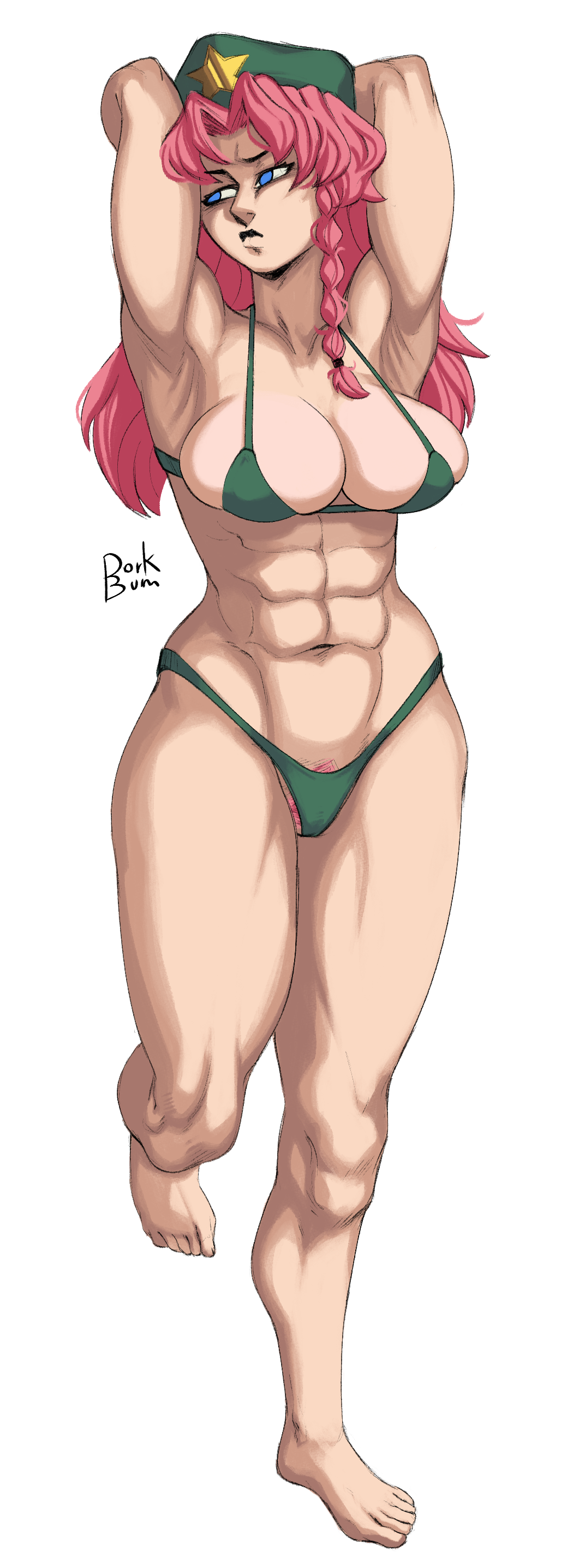 abs armpits arms_up bikini dorkbum hong_meiling navel thick_thighs touhou