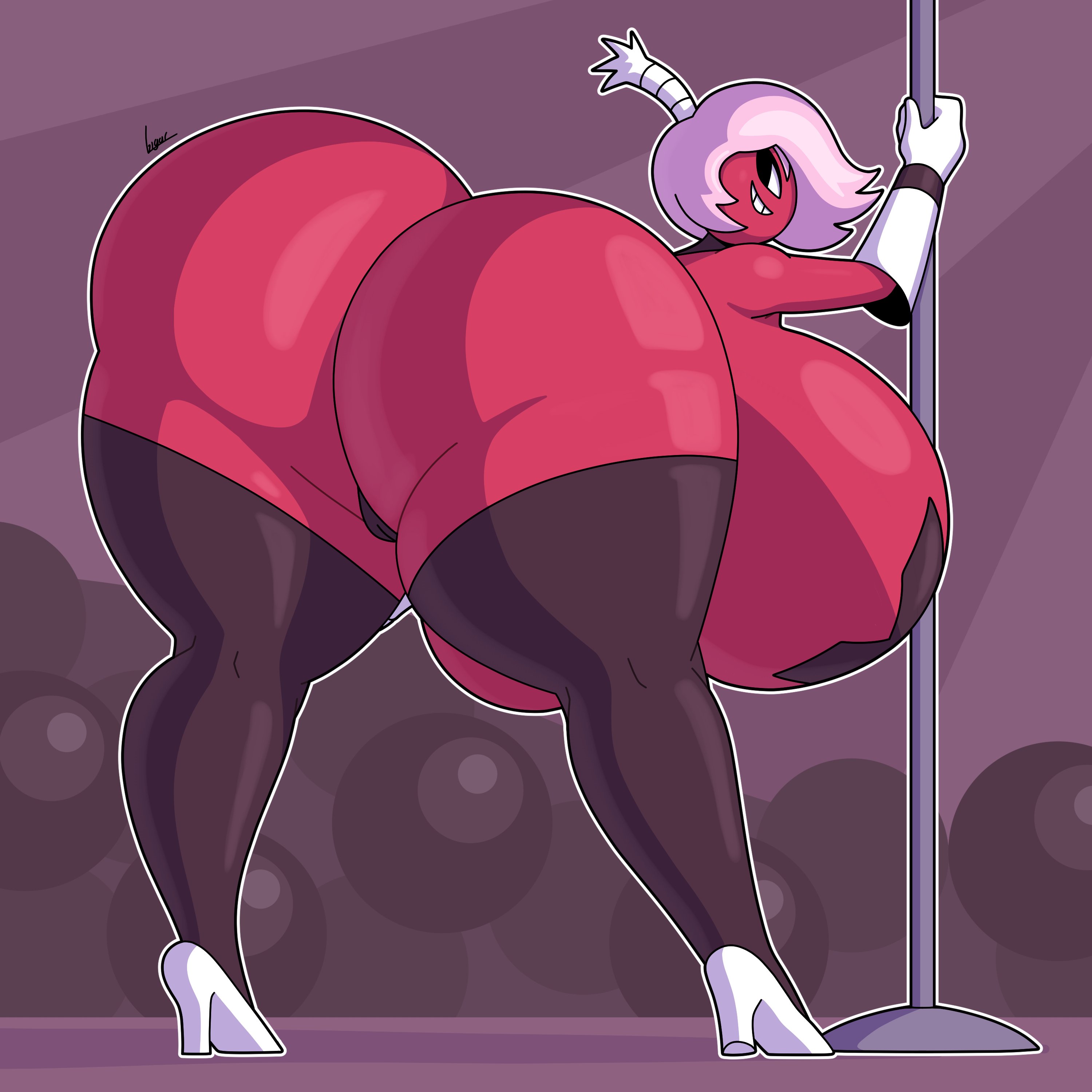 ass, big ass, big breasts, black thighhighs, breasts, bubble ass, bubble butt, cheri (dorahden), dorahden, female, happy, happy female, high heels, huge ass, huge breasts, panties, pasties, stripper, stripper pole, thick thighs, thighhighs, white high heels, wide hipped female, wide hips