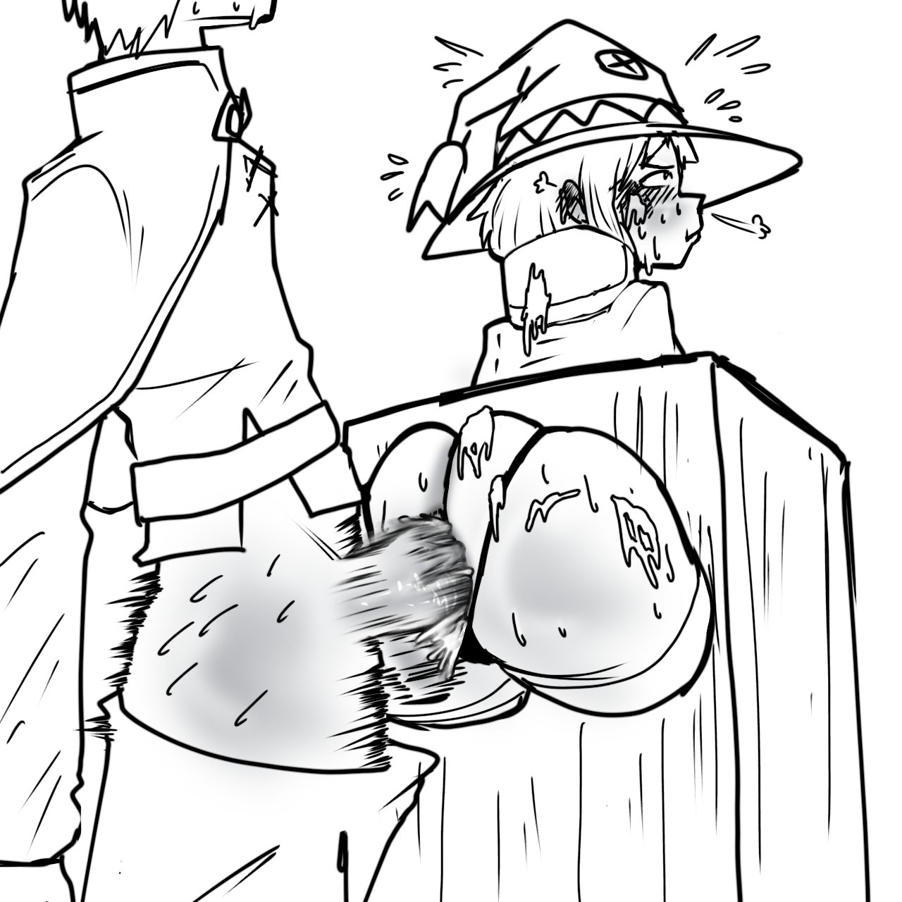 1boy, 1girls, anal, ass, female, kono subarashii sekai ni shukufuku wo!, male, megumin, satou kazuma, sex, sex box, uncensored, wiirart